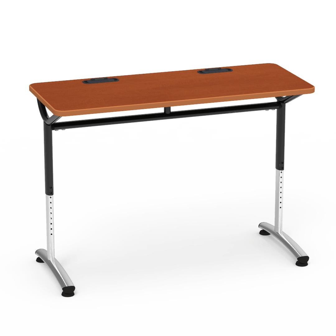 Virco TEXT Series Training Study Computer Desk Table with 2 Grommets 48"W x 20"D x 26"-34"H (TABLE-TE20488YADJGR2) - SchoolOutlet