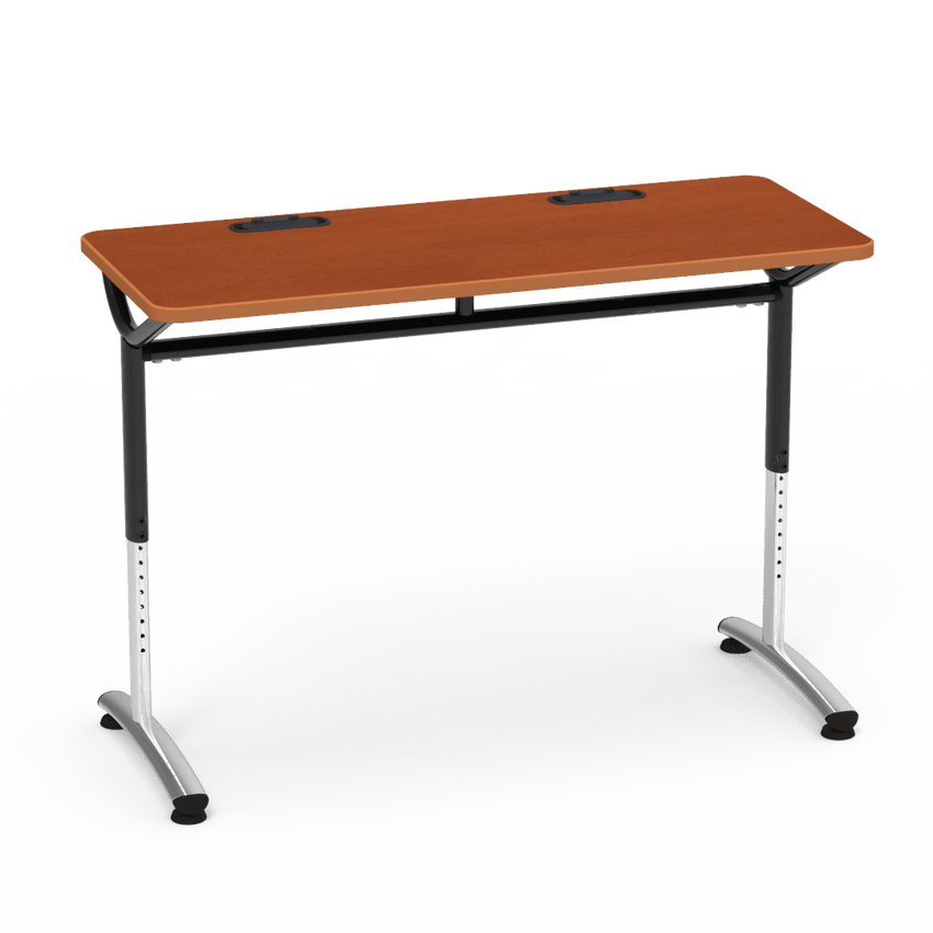 Virco TEXT Series Training Study Computer Desk Table with 2 Grommets 48"W x 20"D x 26"-34"H (TABLE-TE20488YADJGR2) - SchoolOutlet