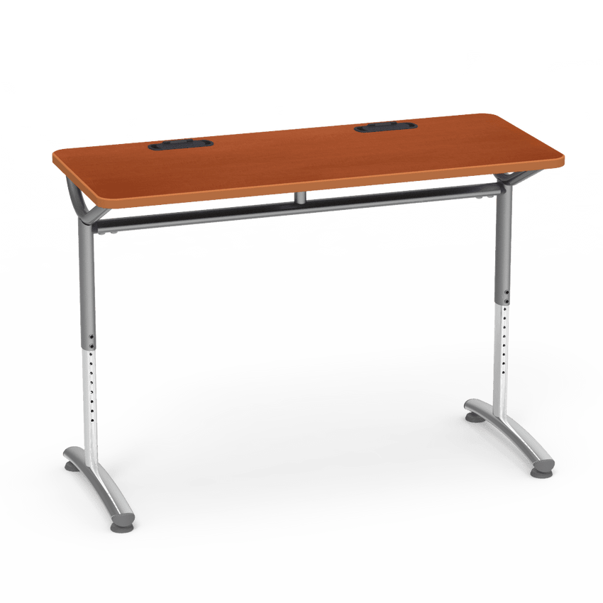 Virco TEXT Series Training Study Computer Desk Table with 2 Grommets 48"W x 20"D x 26"-34"H (TABLE-TE20488YADJGR2) - SchoolOutlet