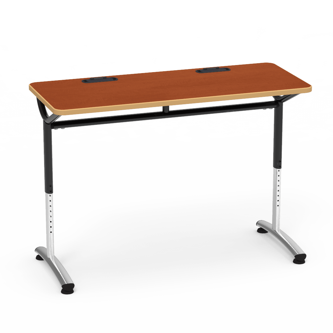 Virco TEXT Series Training Study Computer Desk Table with 2 Grommets 48"W x 20"D x 26"-34"H (TABLE-TE20488YADJGR2) - SchoolOutlet