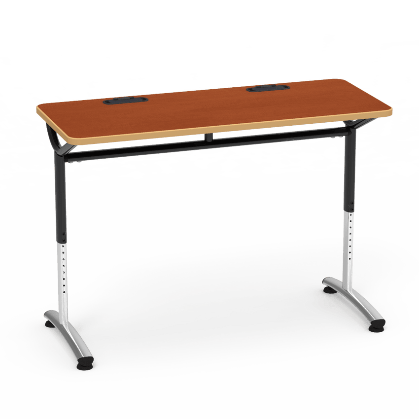 Virco TEXT Series Training Study Computer Desk Table with 2 Grommets 48"W x 20"D x 26"-34"H (TABLE-TE20488YADJGR2) - SchoolOutlet