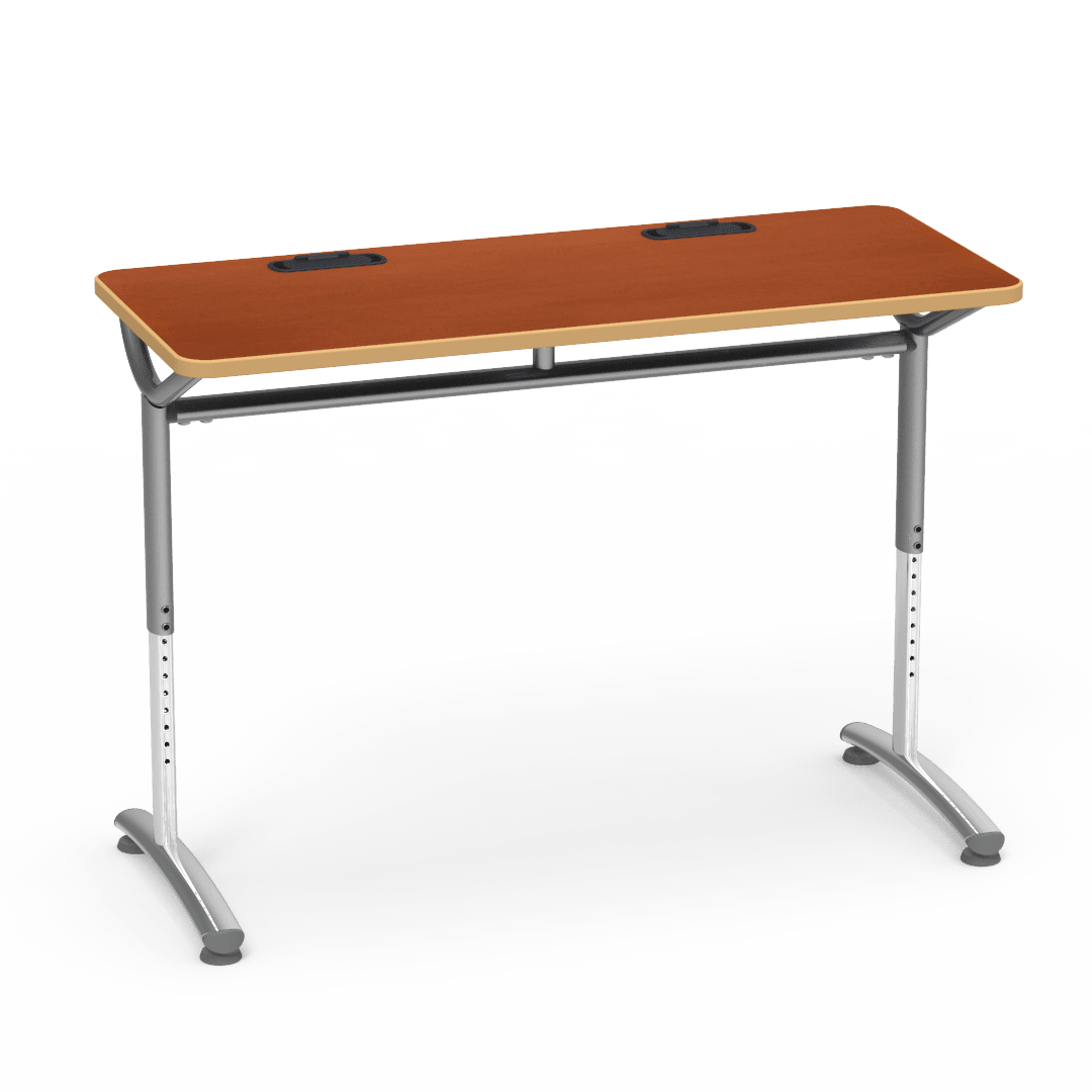 Virco TEXT Series Training Study Computer Desk Table with 2 Grommets 48"W x 20"D x 26"-34"H (TABLE-TE20488YADJGR2) - SchoolOutlet