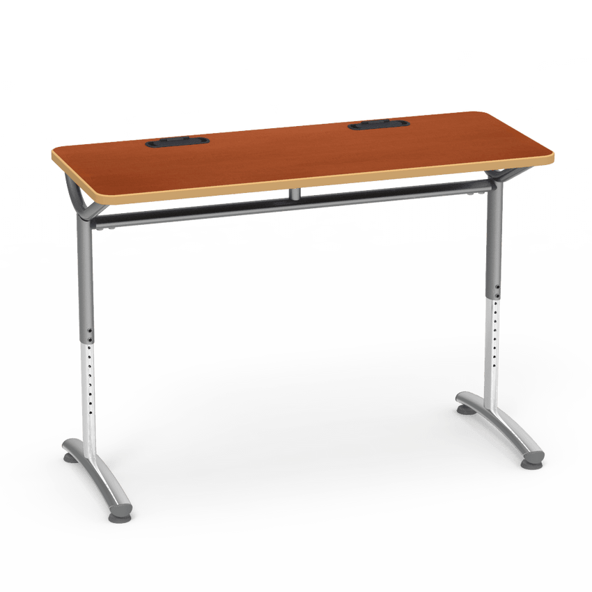 Virco TEXT Series Training Study Computer Desk Table with 2 Grommets 48"W x 20"D x 26"-34"H (TABLE-TE20488YADJGR2) - SchoolOutlet