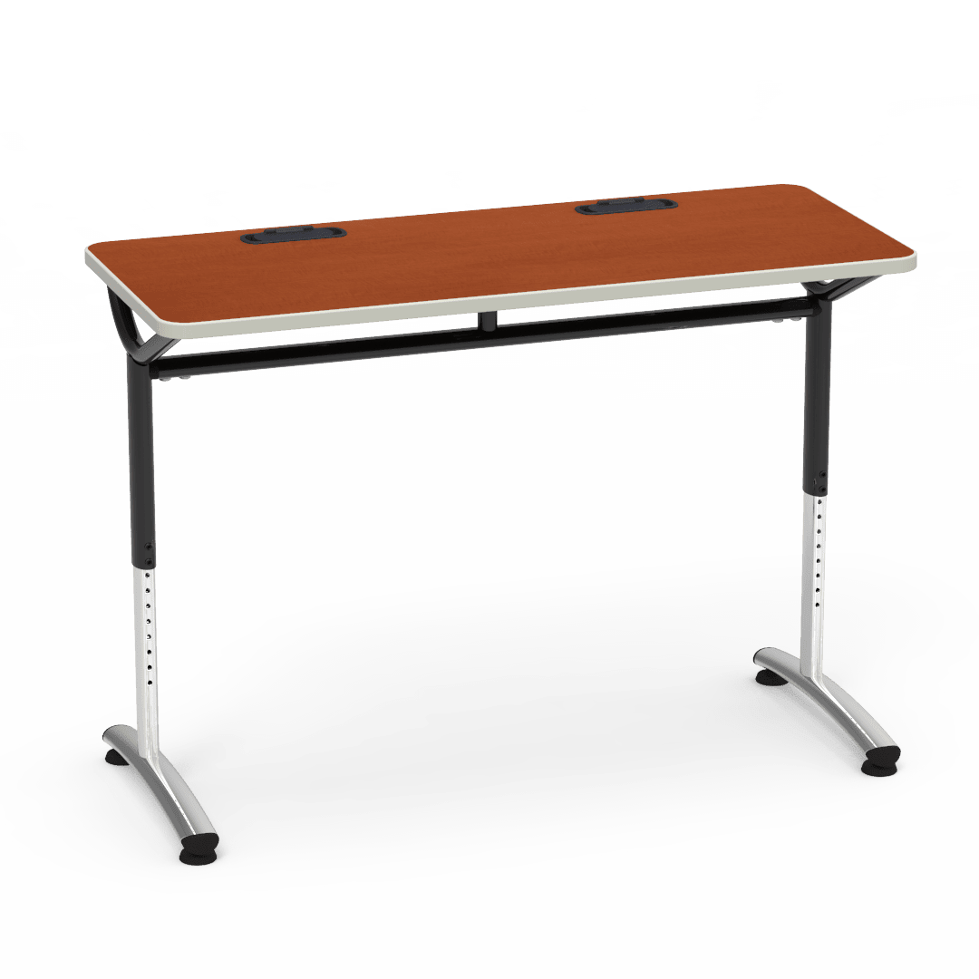 Virco TEXT Series Training Study Computer Desk Table with 2 Grommets 48"W x 20"D x 26"-34"H (TABLE-TE20488YADJGR2) - SchoolOutlet
