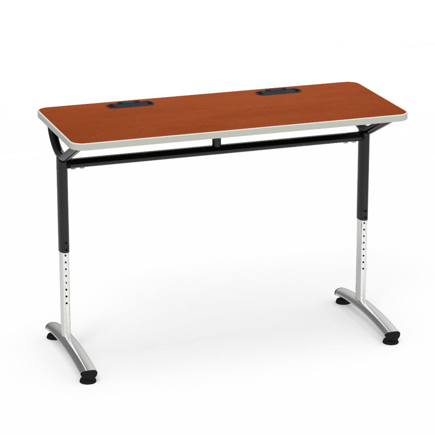 Virco TEXT Series Training Study Computer Desk Table with 2 Grommets 48"W x 20"D x 26"-34"H (TABLE-TE20488YADJGR2) - SchoolOutlet