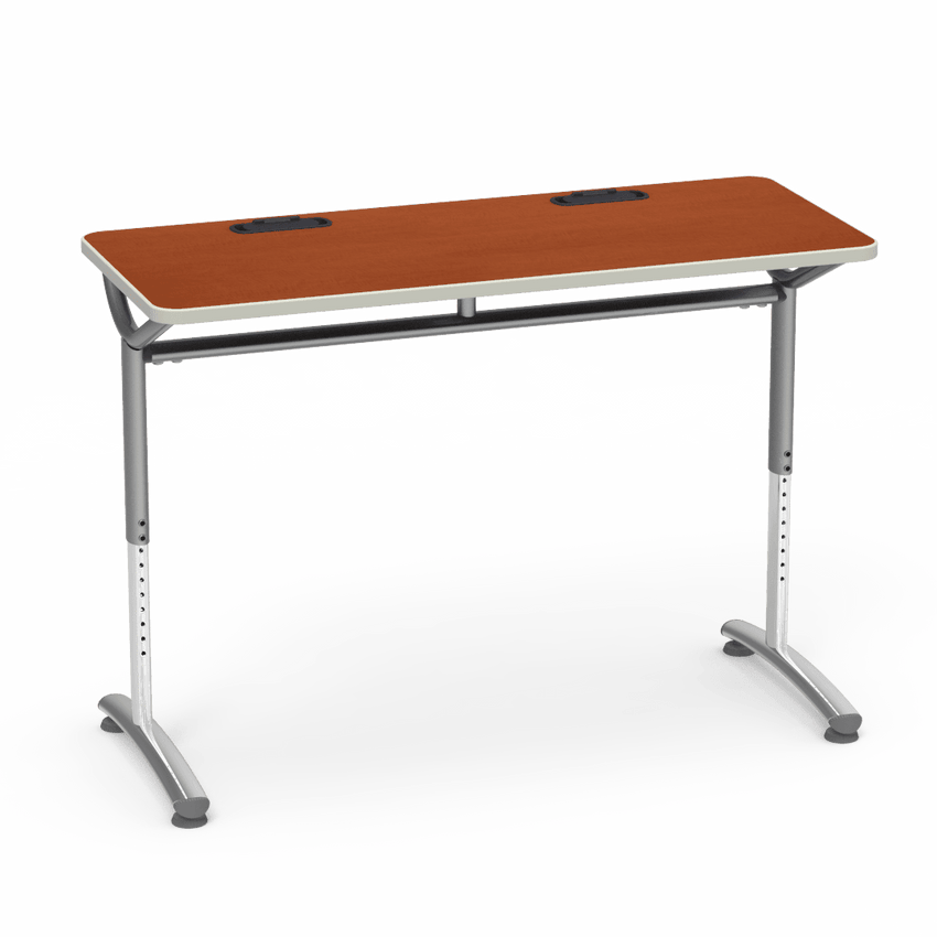 Virco TEXT Series Training Study Computer Desk Table with 2 Grommets 48"W x 20"D x 26"-34"H (TABLE-TE20488YADJGR2) - SchoolOutlet