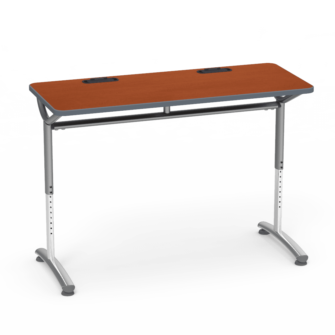 Virco TEXT Series Training Study Computer Desk Table with 2 Grommets 48"W x 20"D x 26"-34"H (TABLE-TE20488YADJGR2) - SchoolOutlet