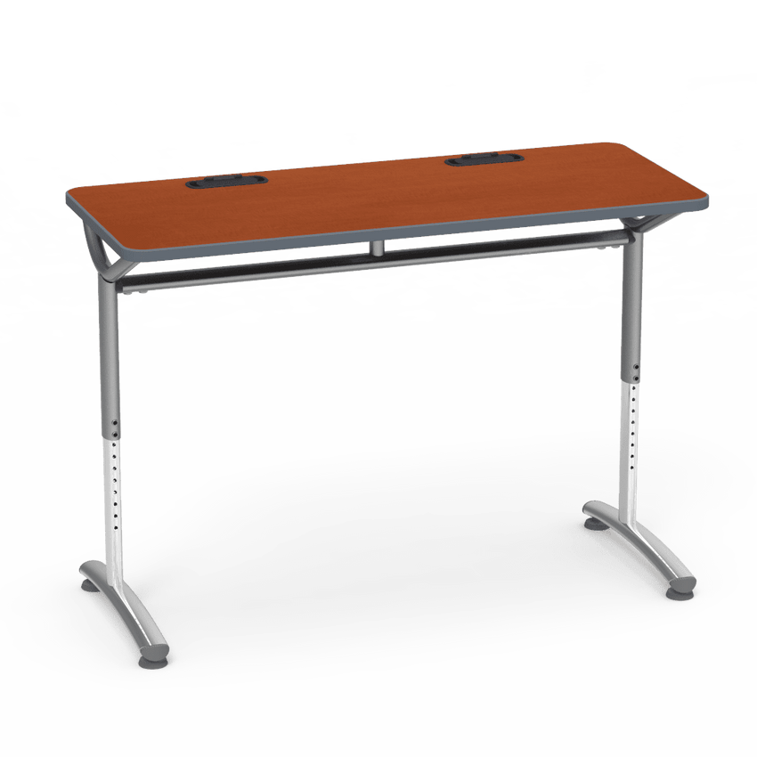 Virco TEXT Series Training Study Computer Desk Table with 2 Grommets 48"W x 20"D x 26"-34"H (TABLE-TE20488YADJGR2) - SchoolOutlet