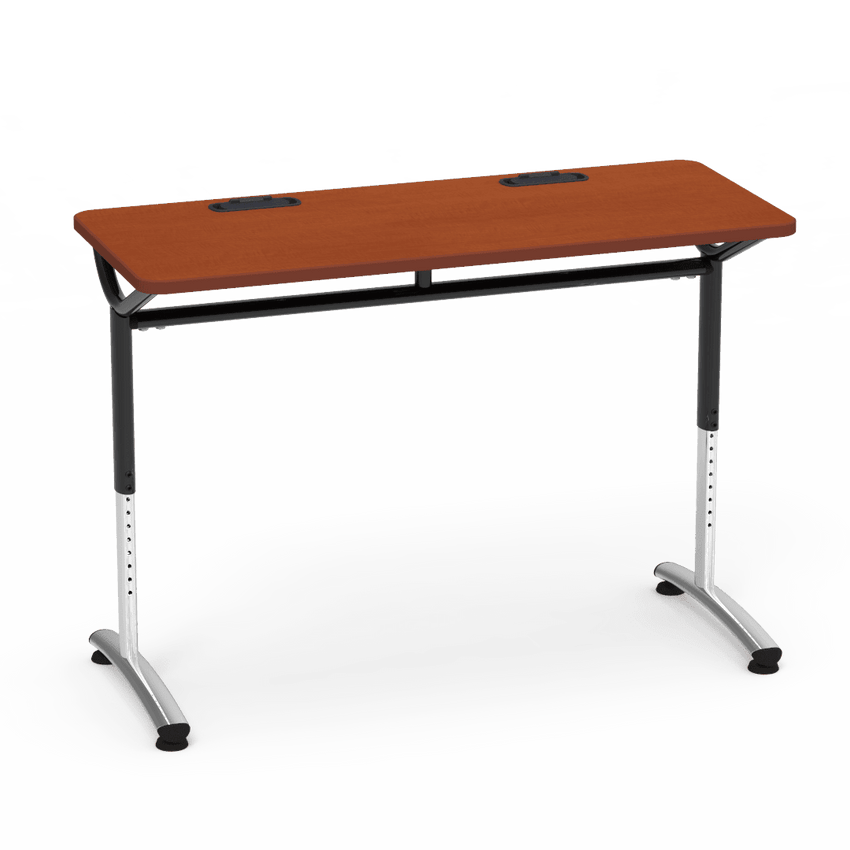 Virco TEXT Series Training Study Computer Desk Table with 2 Grommets 48"W x 20"D x 26"-34"H (TABLE-TE20488YADJGR2) - SchoolOutlet