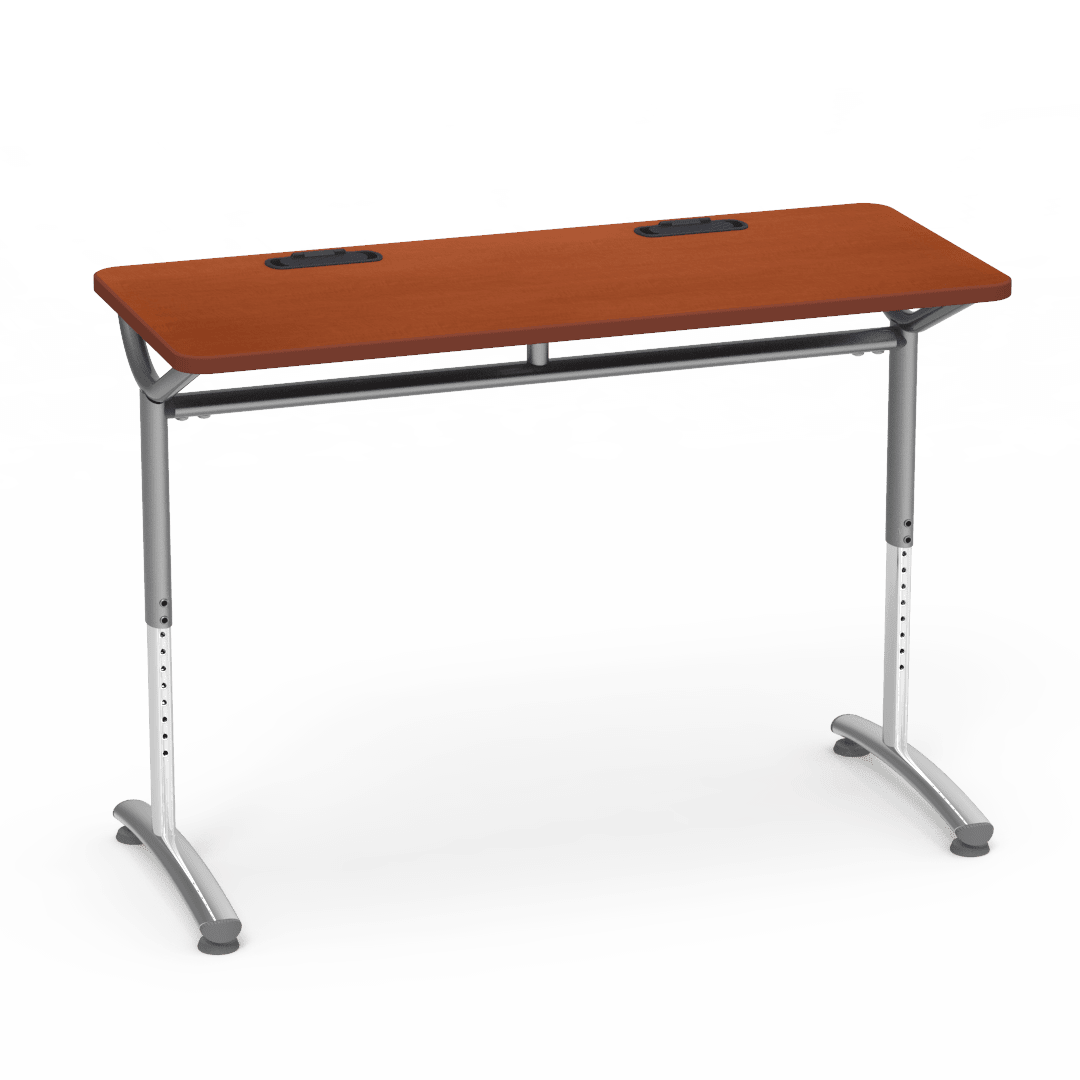 Virco TEXT Series Training Study Computer Desk Table with 2 Grommets 48"W x 20"D x 26"-34"H (TABLE-TE20488YADJGR2) - SchoolOutlet