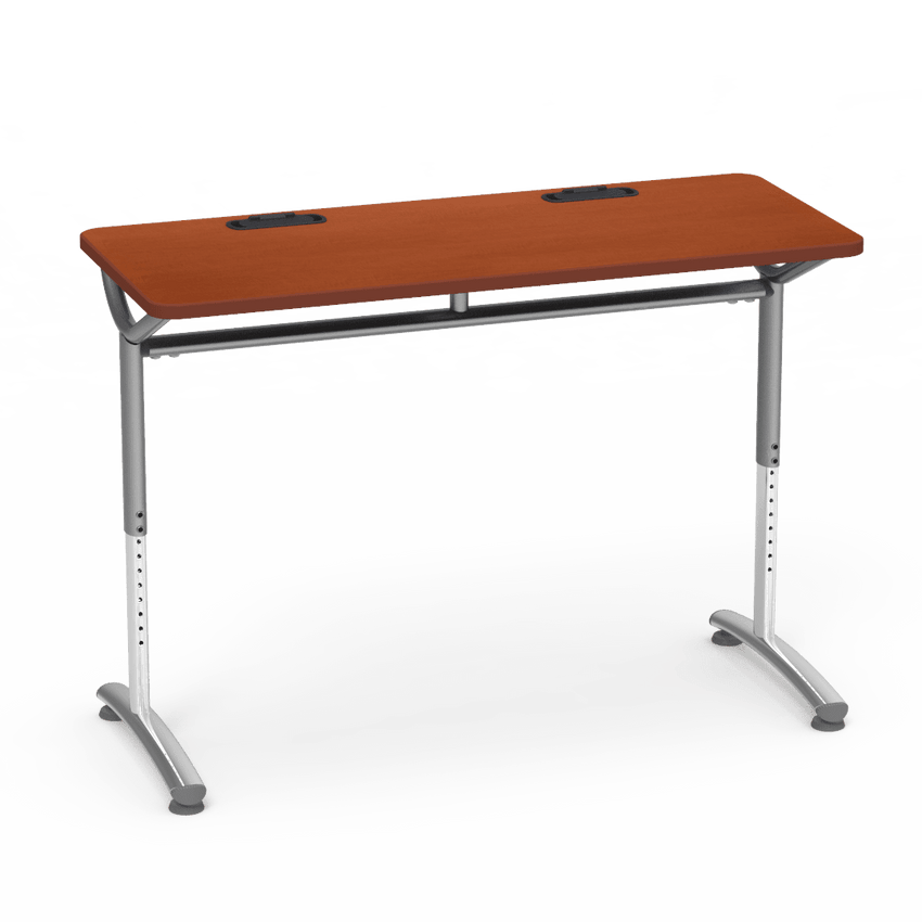 Virco TEXT Series Training Study Computer Desk Table with 2 Grommets 48"W x 20"D x 26"-34"H (TABLE-TE20488YADJGR2) - SchoolOutlet