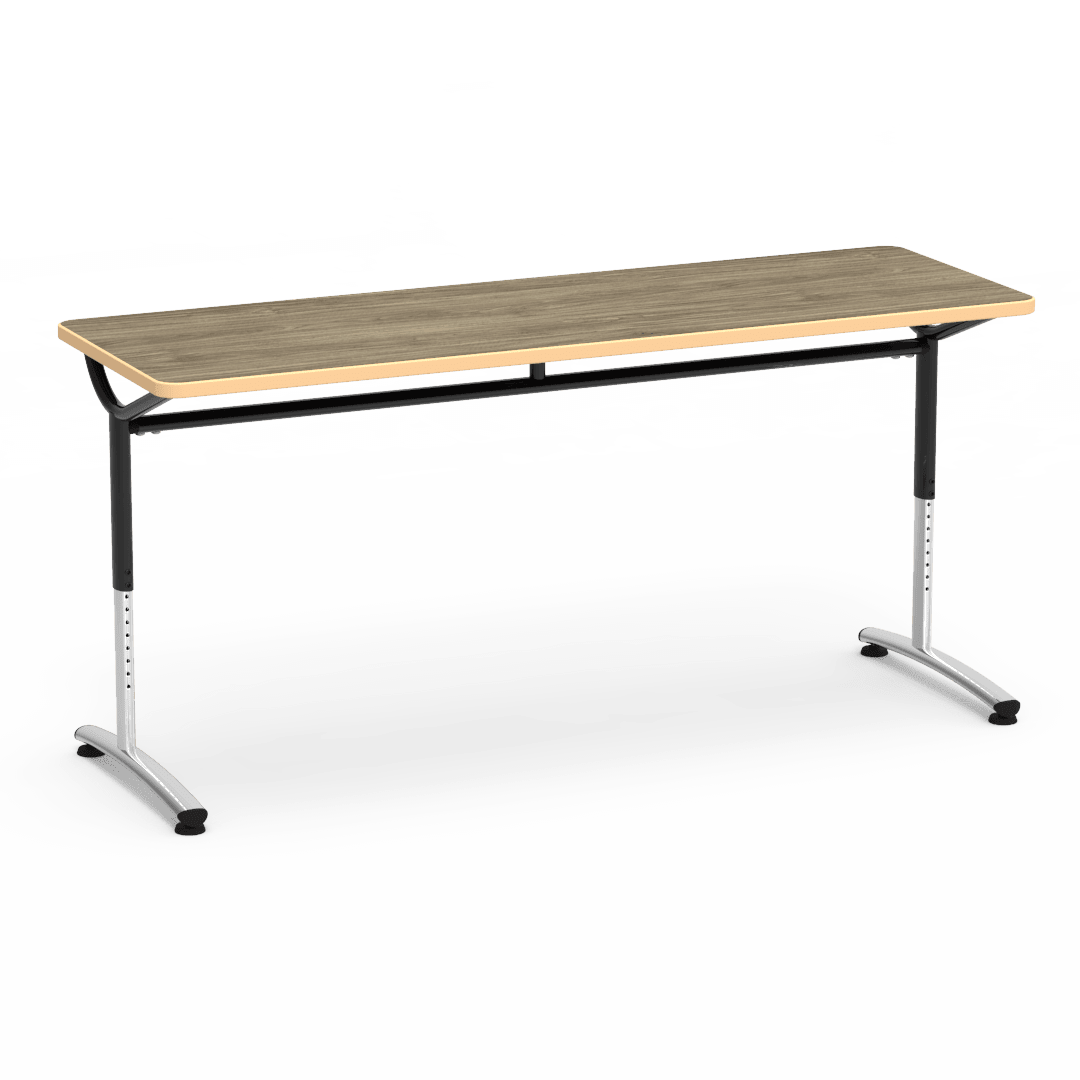 Virco TEXT Series Adjustable Height Training Table featuring Vertical Range and High - Performance Laminate Worksurface with Heavy - Gauge Steel Frame 72"W x 24"D x 26 - 34"H (TABLE - TE24728YADJ) - SchoolOutlet