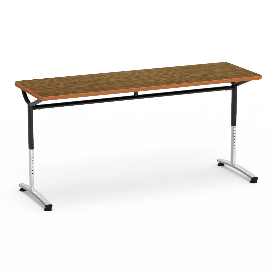 Virco TEXT Series Adjustable Height Training Table featuring Vertical Range and High - Performance Laminate Worksurface with Heavy - Gauge Steel Frame 72"W x 24"D x 26 - 34"H (TABLE - TE24728YADJ) - SchoolOutlet