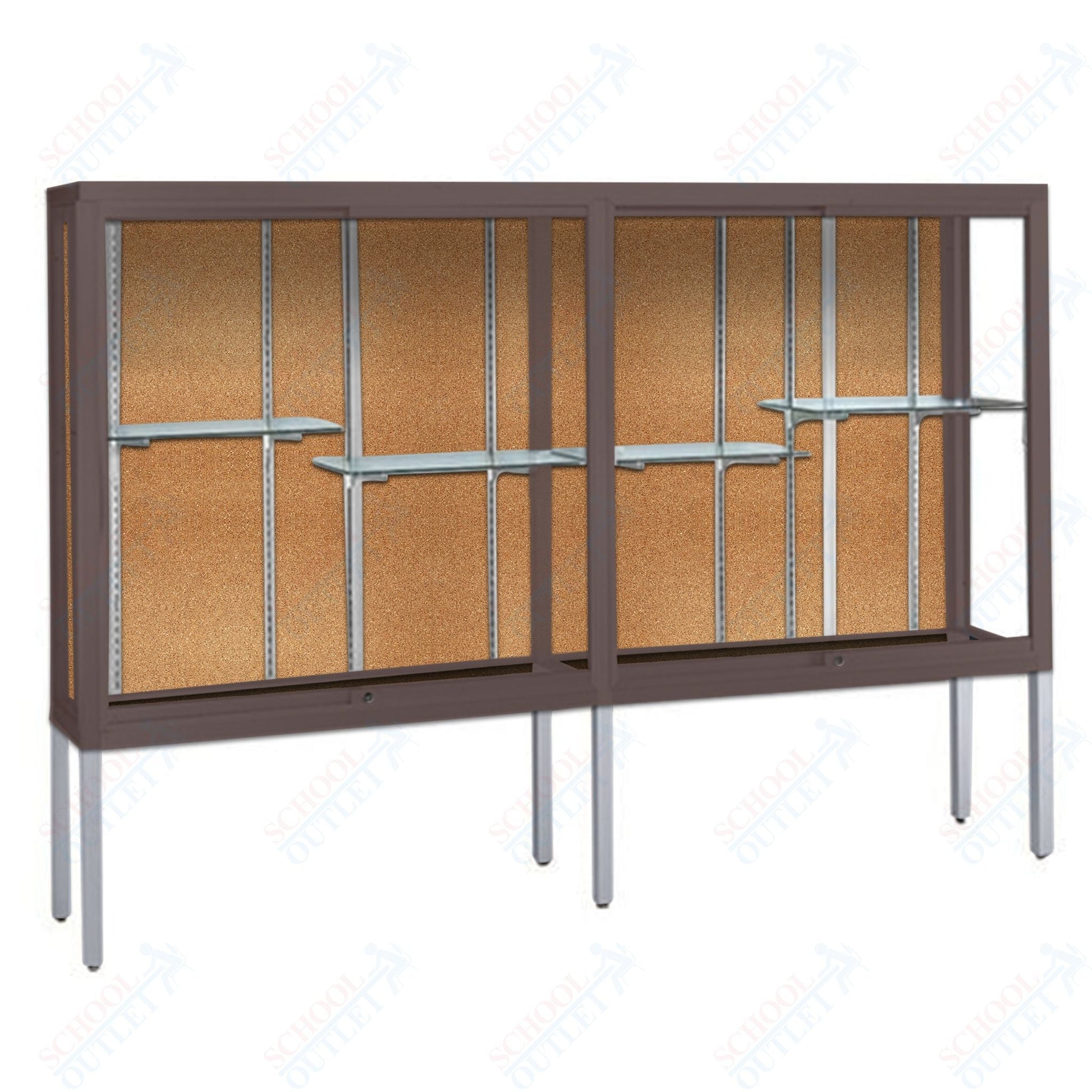 Waddell Challenger 1100 Floor Case w/ Aluminum Legs & Cork Back - 48"W x 66"H x 16"D(Waddell WAD - 11404 - CK) - SchoolOutlet