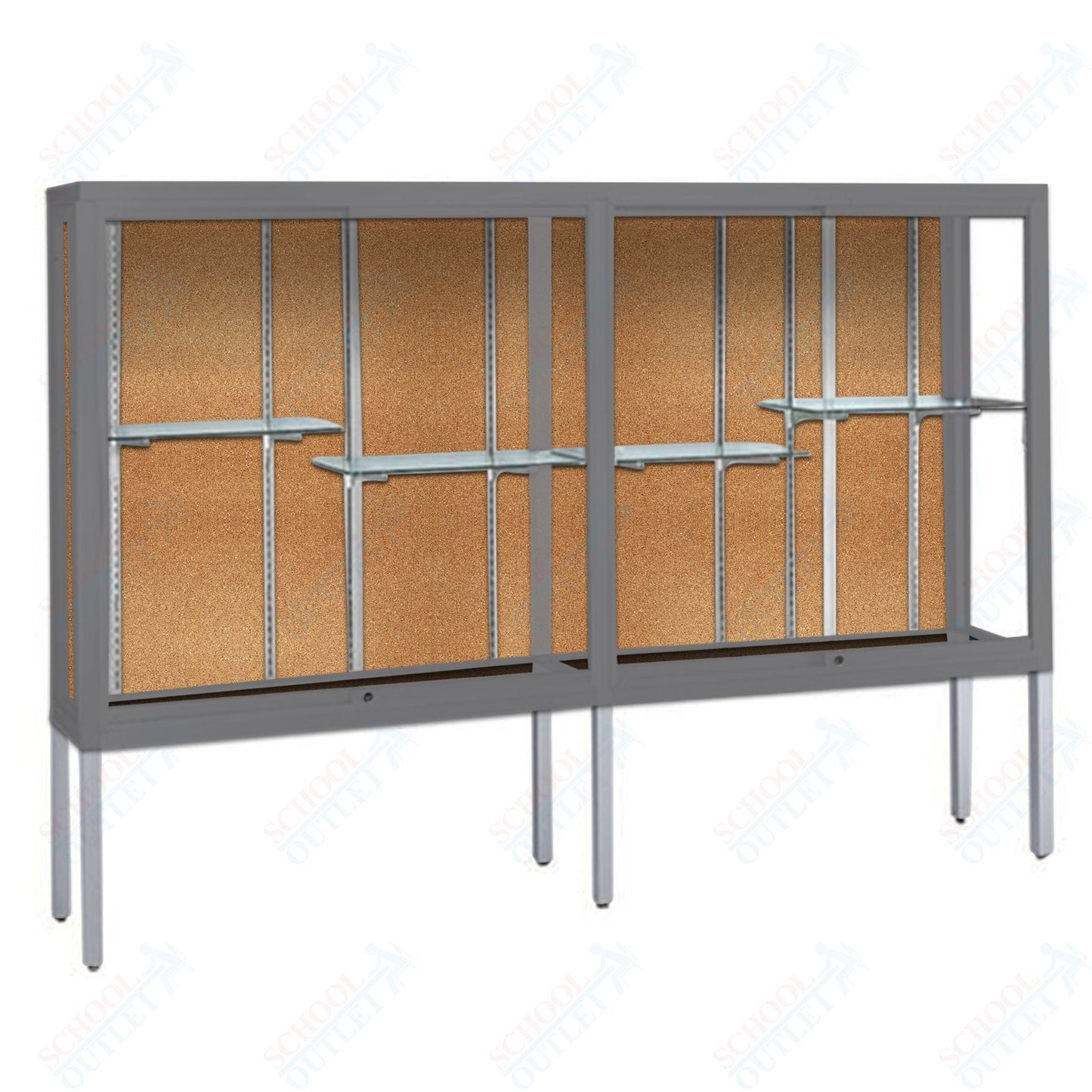 Waddell Challenger 1100 Floor Case w/ Aluminum Legs & Cork Back - 48"W x 66"H x 16"D(Waddell WAD - 11404 - CK) - SchoolOutlet
