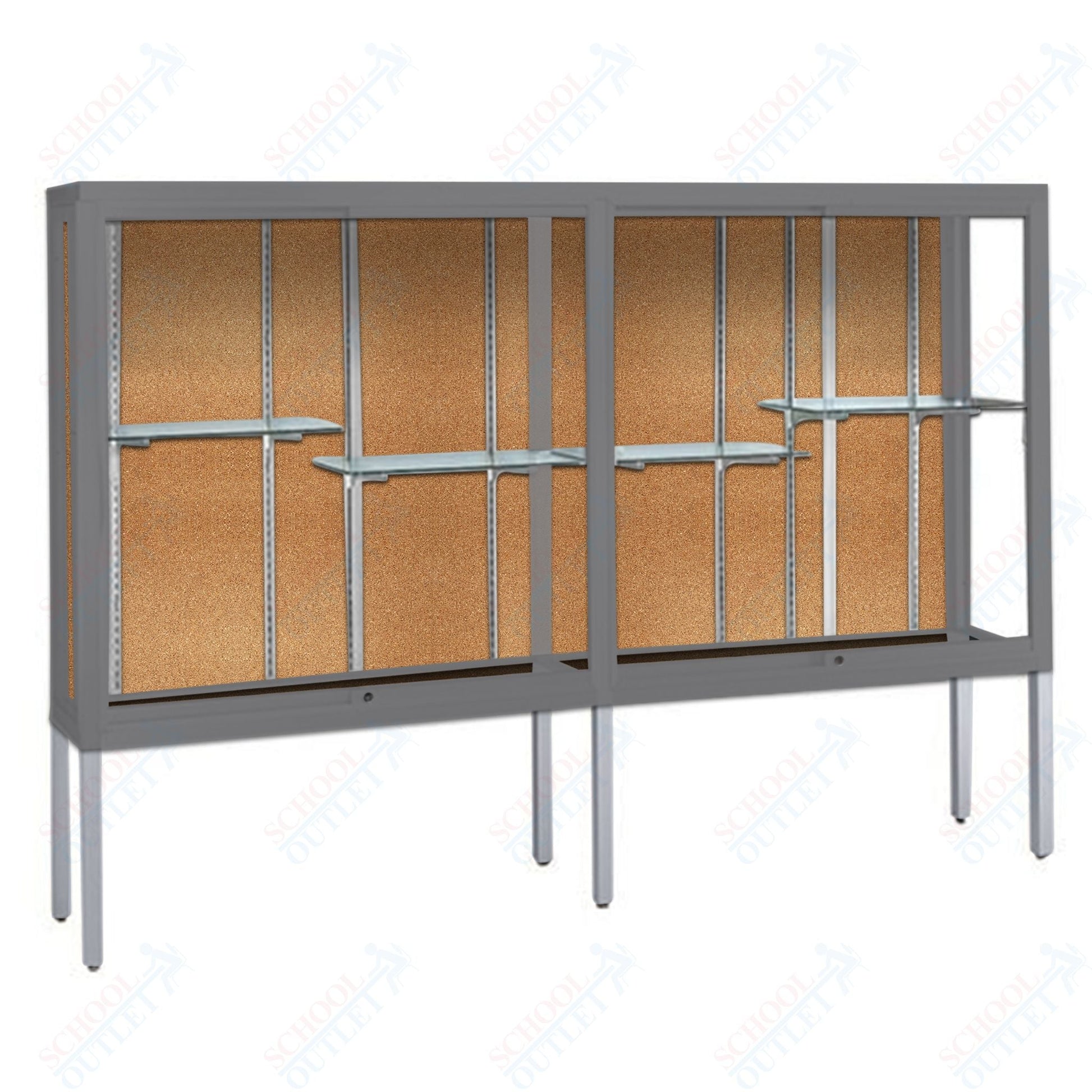 Waddell Challenger 1100 Floor Case w/ Aluminum Legs & Cork Back - 48"W x 66"H x 16"D(Waddell WAD - 11404 - CK) - SchoolOutlet