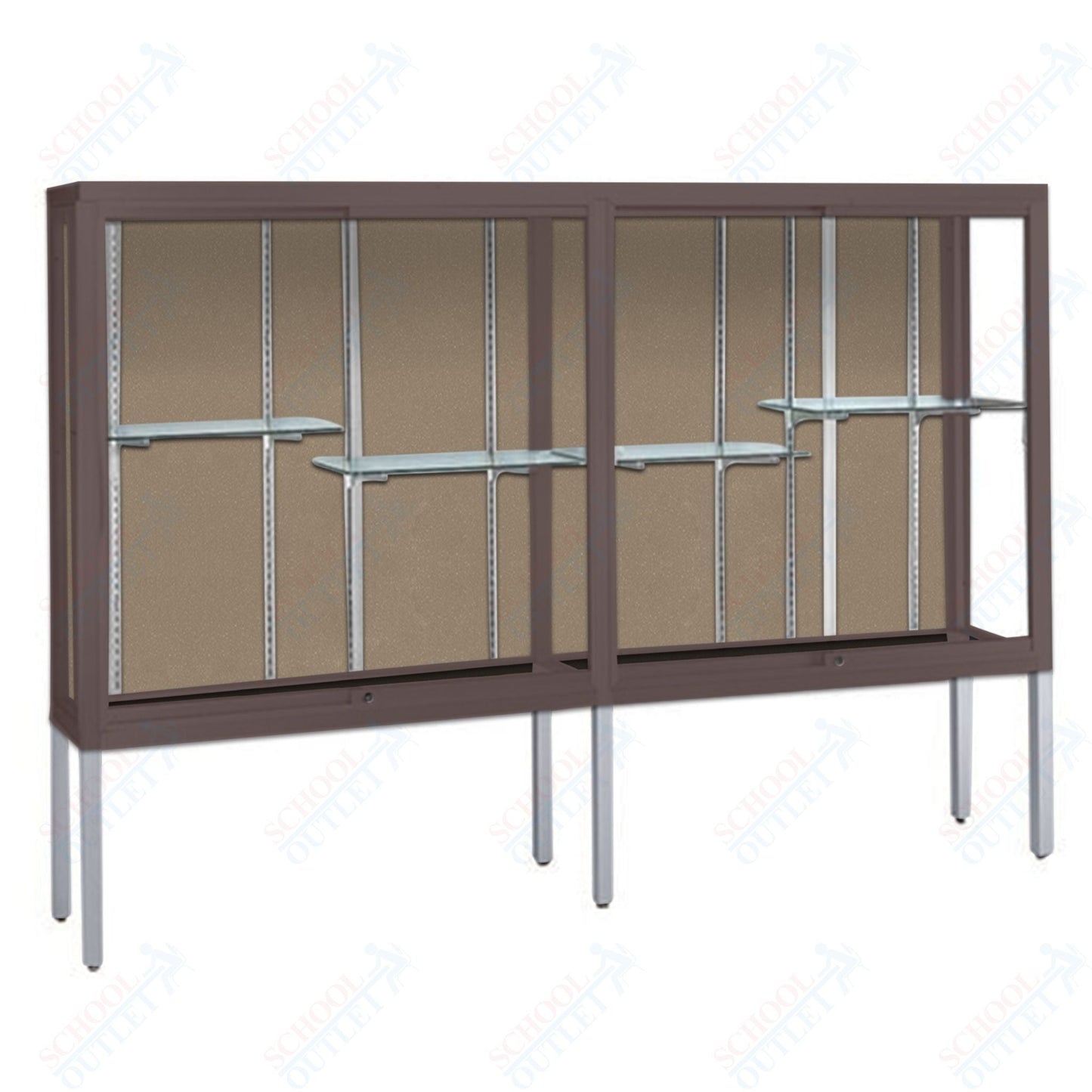 Waddell Challenger 1100 Floor Case w/ Aluminum Legs & Plaque Back - 120"W x 66"H x 16"D(Waddell WAD - 11410 - PB) - SchoolOutlet