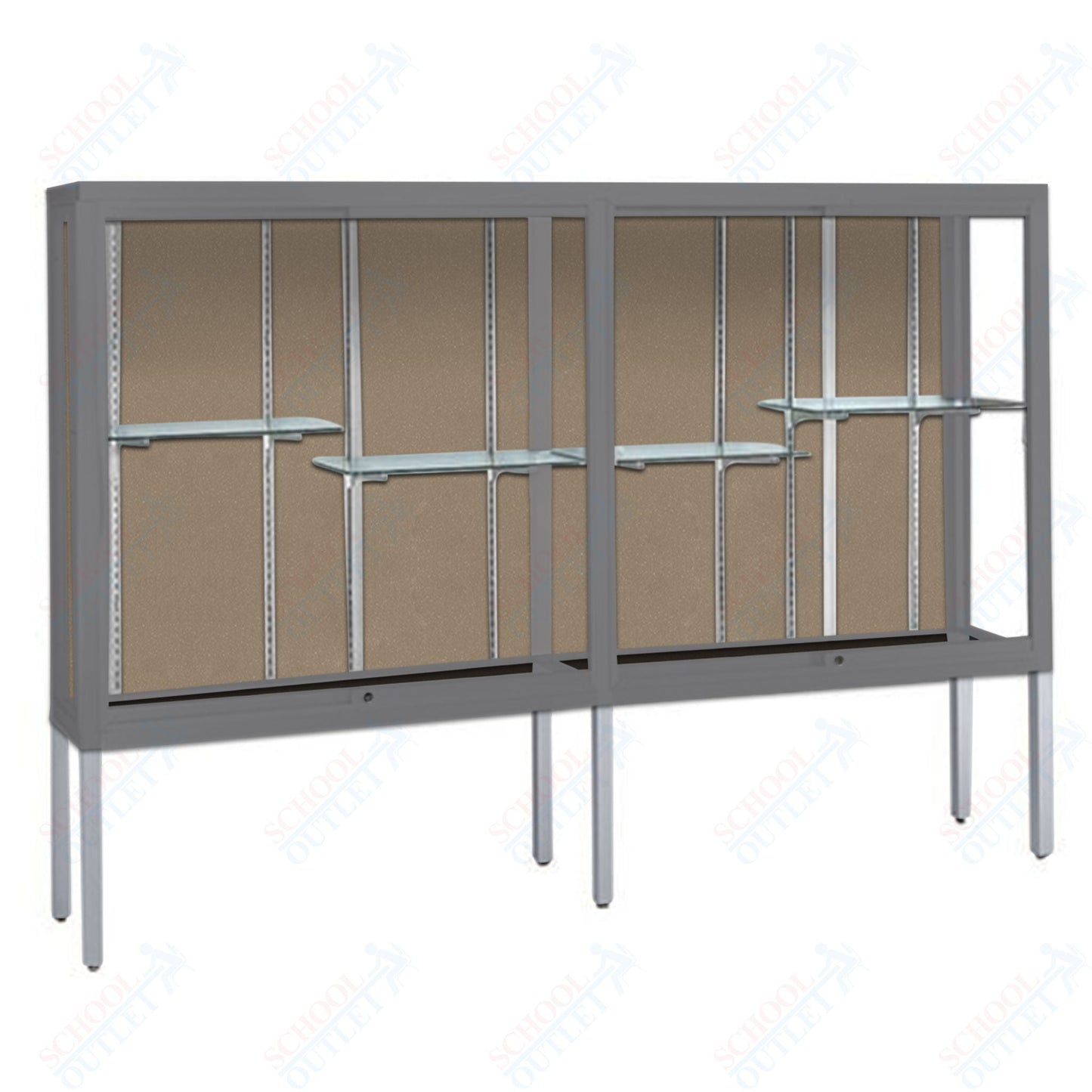 Waddell Challenger 1100 Floor Case w/ Aluminum Legs & Plaque Back - 120"W x 66"H x 16"D(Waddell WAD - 11410 - PB) - SchoolOutlet