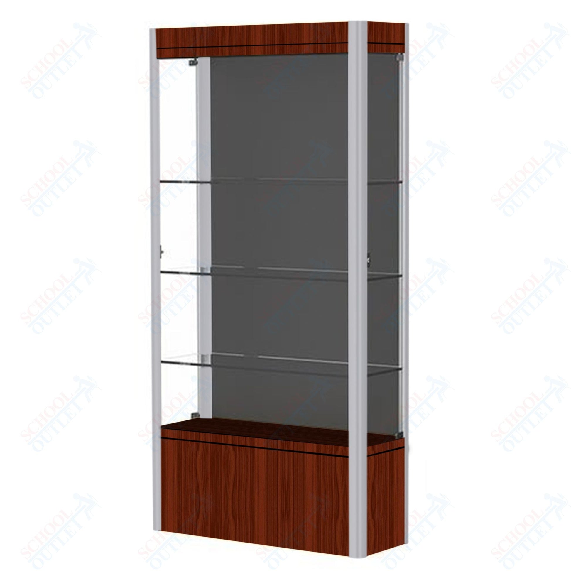 Waddell Contempo 601 Lighted Floor Case w/ Black Back & Cherry Base - 36"W x 72"H x 14"D(Waddell WAD - 601 - BB - CHY) - SchoolOutlet