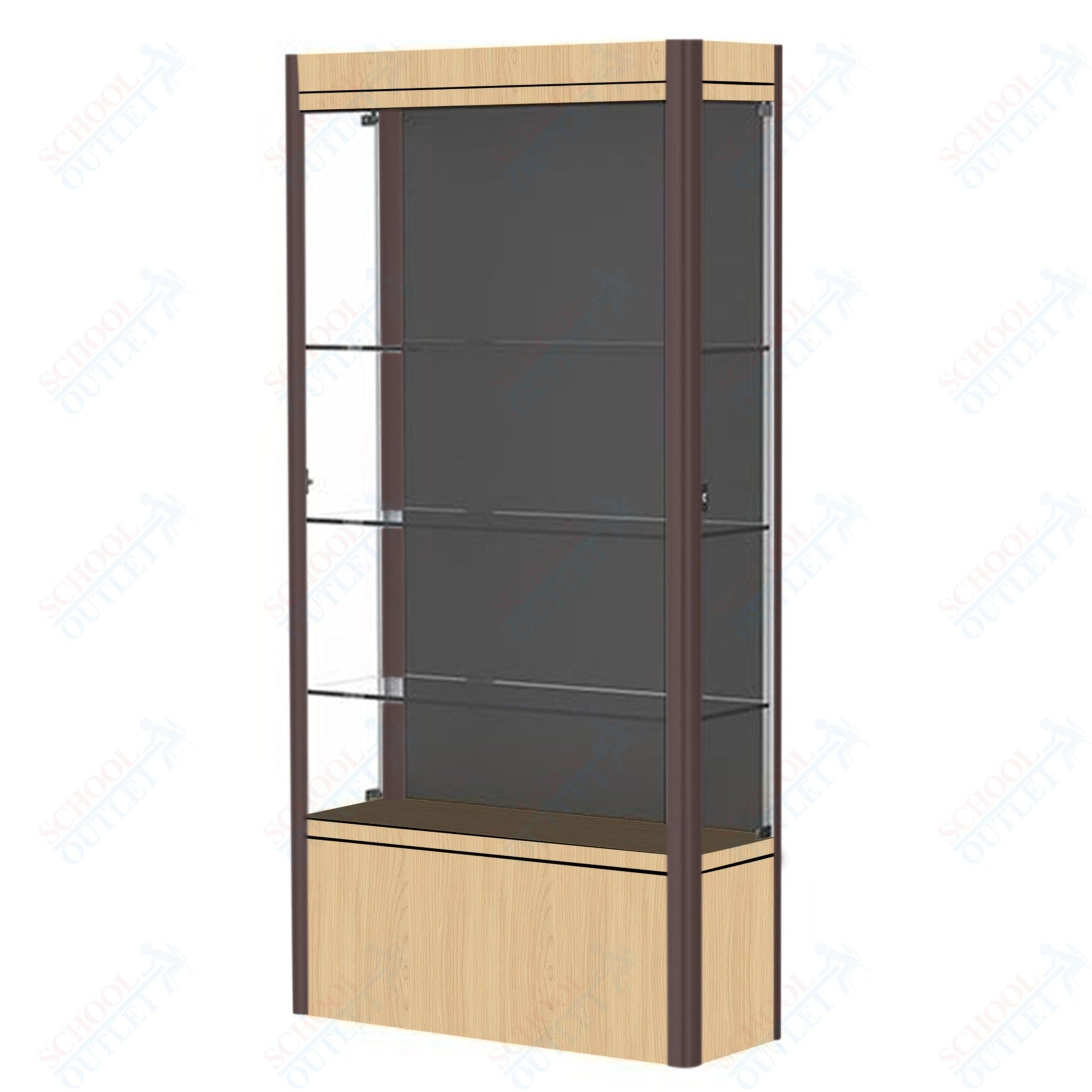 Waddell Contempo 601 Lighted Floor Case w/ Black Back & Light Maple Base - 36"W x 72"H x 14"D(Waddell WAD - 601 - BB - LM) - SchoolOutlet