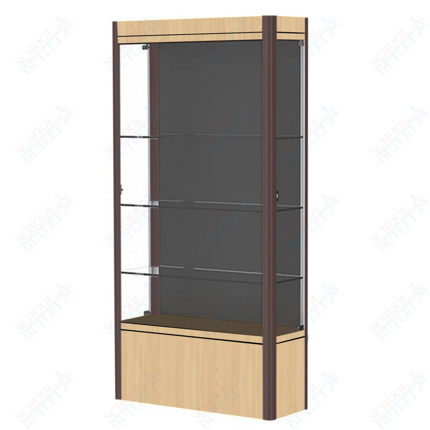 Waddell Contempo 601 Lighted Floor Case w/ Black Back & Light Maple Base - 36"W x 72"H x 14"D(Waddell WAD - 601 - BB - LM) - SchoolOutlet