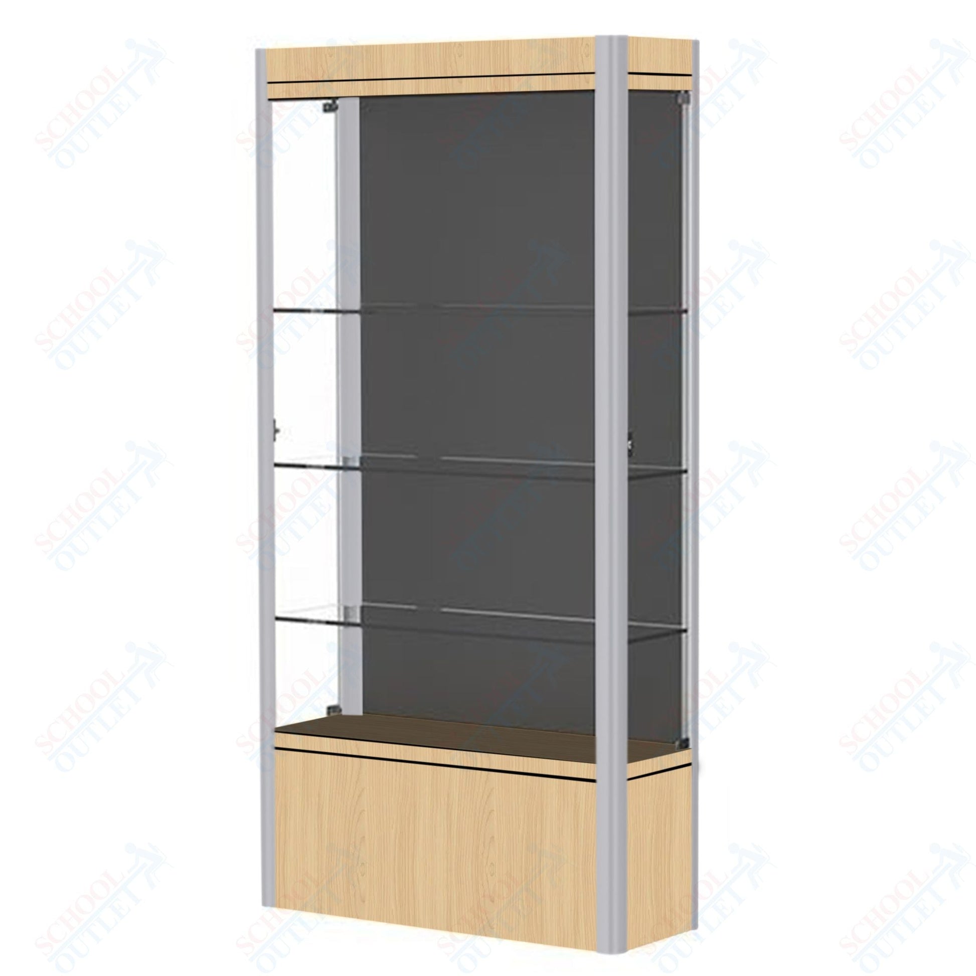 Waddell Contempo 601 Lighted Floor Case w/ Black Back & Light Maple Base - 36"W x 72"H x 14"D(Waddell WAD - 601 - BB - LM) - SchoolOutlet