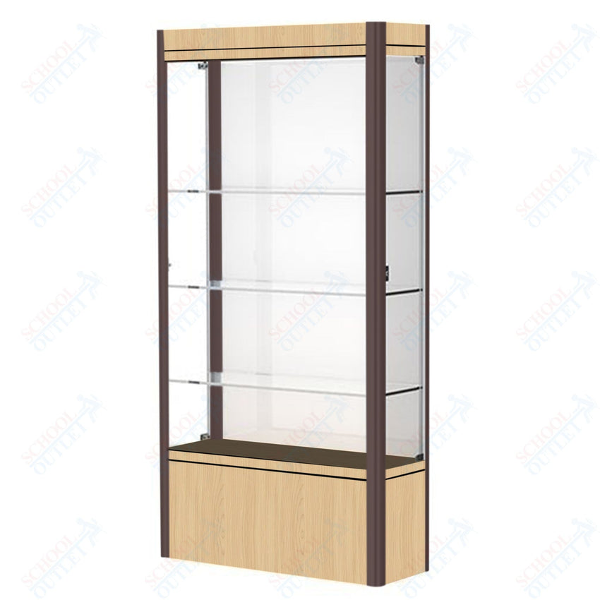 Waddell Contempo 601 Lighted Floor Case w/ White Back & Light Maple Base - 36"W x 72"H x 14"D(Waddell WAD - 601 - WB - LM) - SchoolOutlet