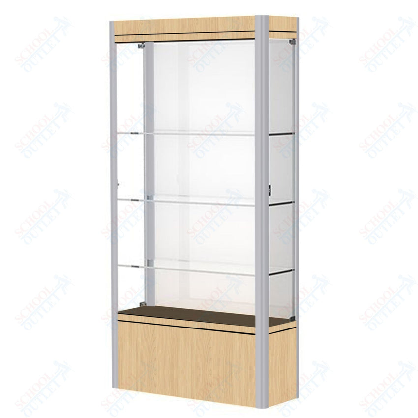 Waddell Contempo 601 Lighted Floor Case w/ White Back & Light Maple Base - 36"W x 72"H x 14"D(Waddell WAD - 601 - WB - LM) - SchoolOutlet