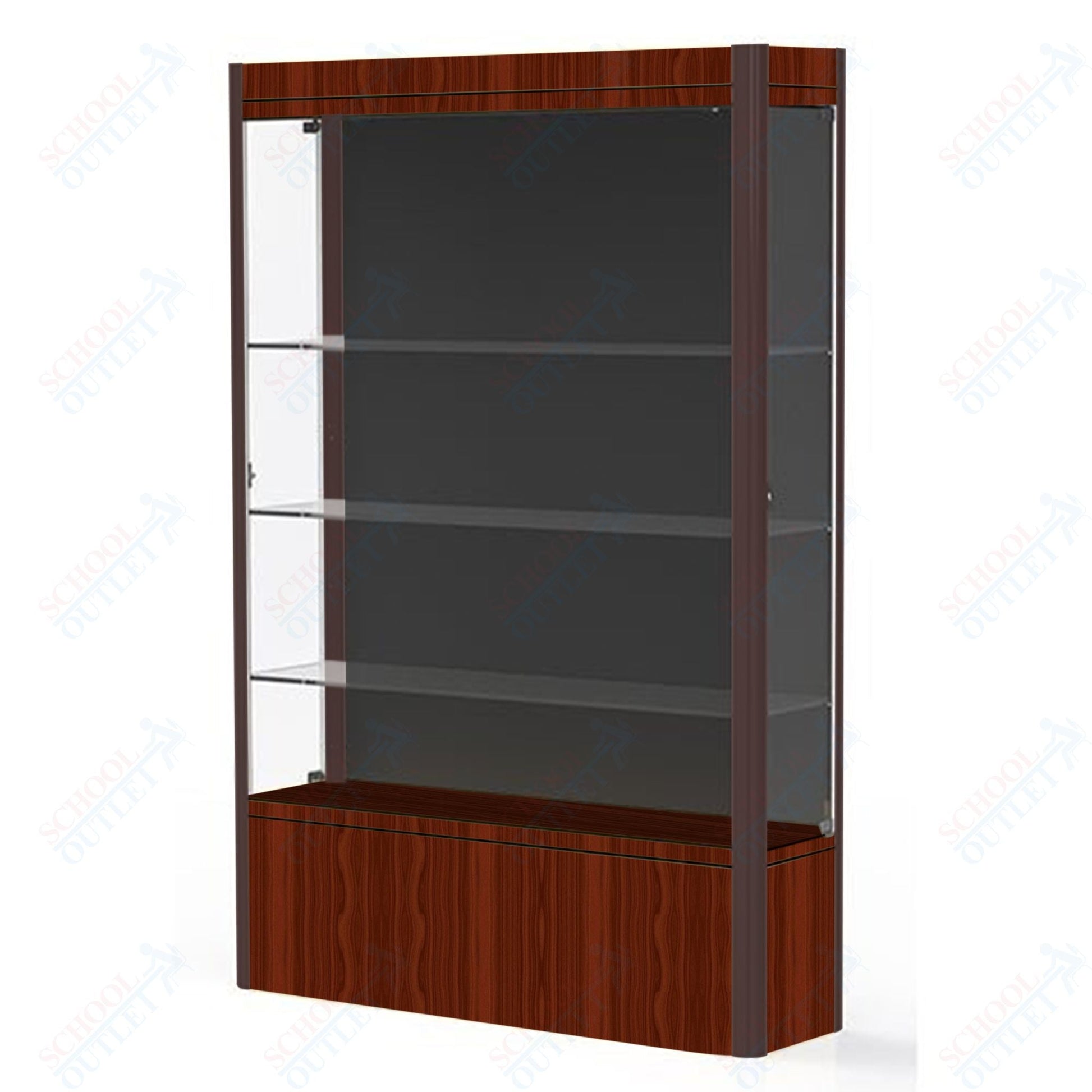Waddell Contempo 602 Lighted Floor Case w/ Black Back & Cherry Base - 48"W x 72"H x 14"D(Waddell WAD - 602 - BB - CHY) - SchoolOutlet