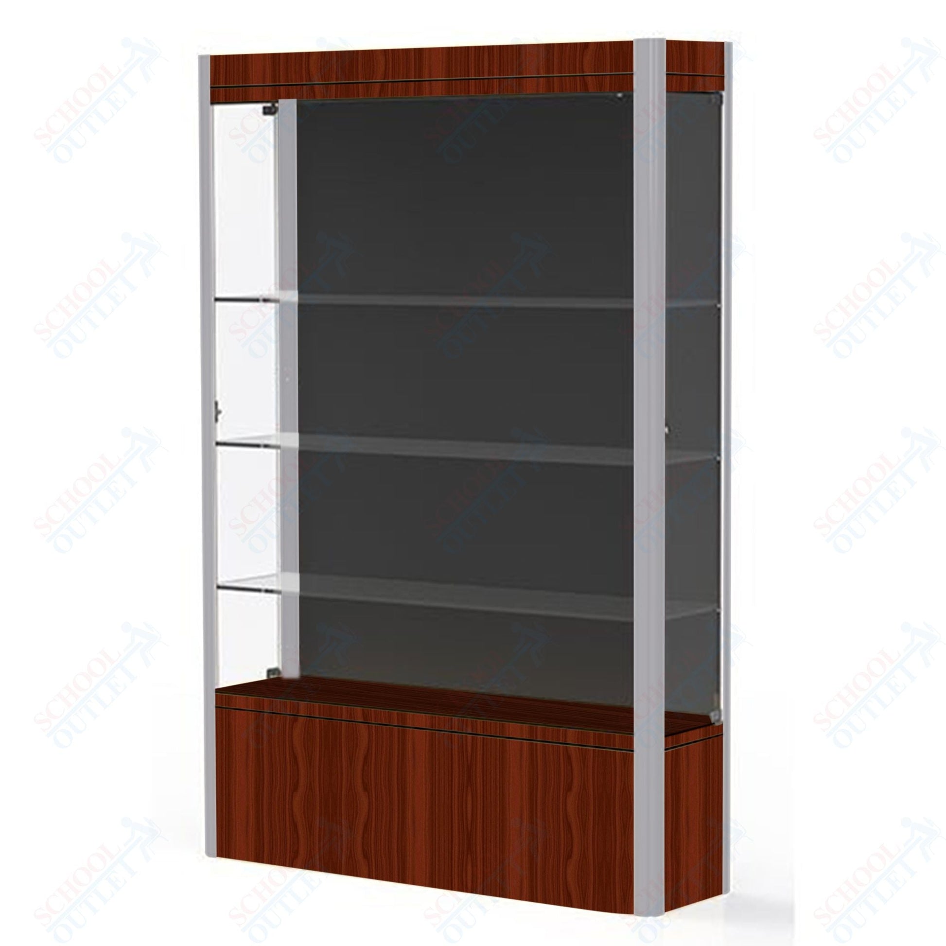 Waddell Contempo 602 Lighted Floor Case w/ Black Back & Cherry Base - 48"W x 72"H x 14"D(Waddell WAD - 602 - BB - CHY) - SchoolOutlet