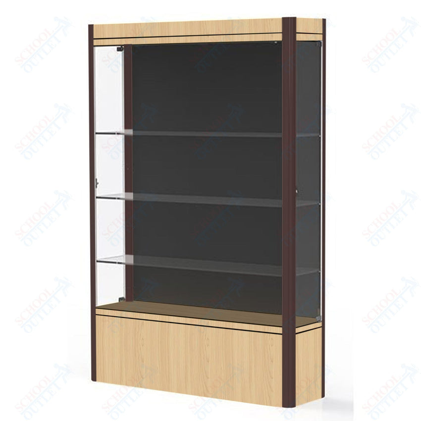 Waddell Contempo 602 Lighted Floor Case w/ Black Back & Light Maple Base - 48"W x 72"H x 14"D(Waddell WAD - 602 - BB - LM) - SchoolOutlet