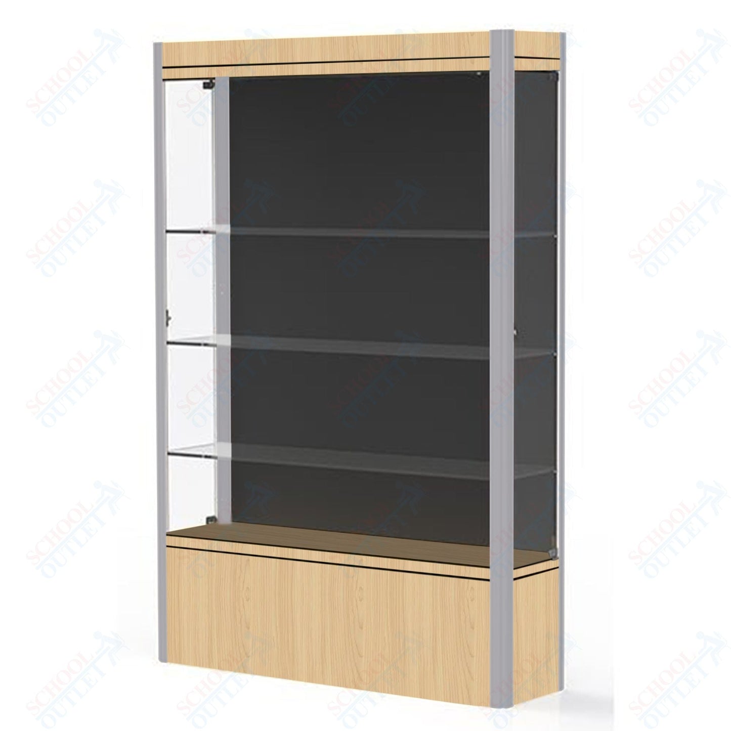 Waddell Contempo 602 Lighted Floor Case w/ Black Back & Light Maple Base - 48"W x 72"H x 14"D(Waddell WAD - 602 - BB - LM) - SchoolOutlet