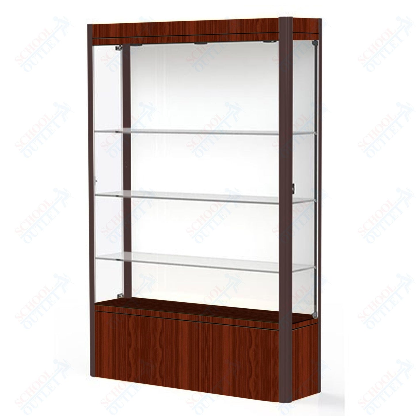 Waddell Contempo 602 Lighted Floor Case w/ White Back & Cherry Base - 48"W x 72"H x 14"D(Waddell WAD - 602 - WB - CHY) - SchoolOutlet