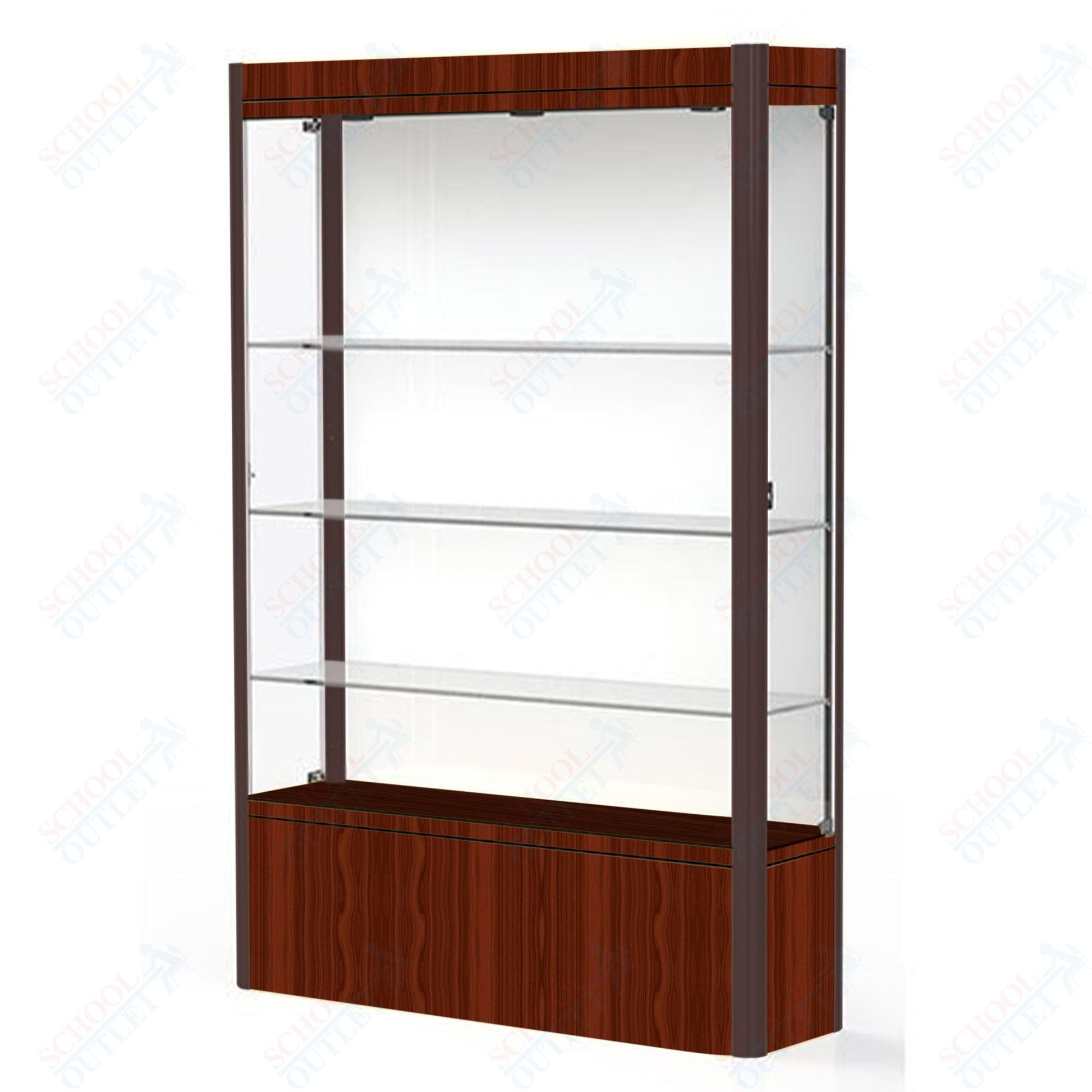 Waddell Contempo 602 Lighted Floor Case w/ White Back & Cherry Base - 48"W x 72"H x 14"D(Waddell WAD - 602 - WB - CHY) - SchoolOutlet