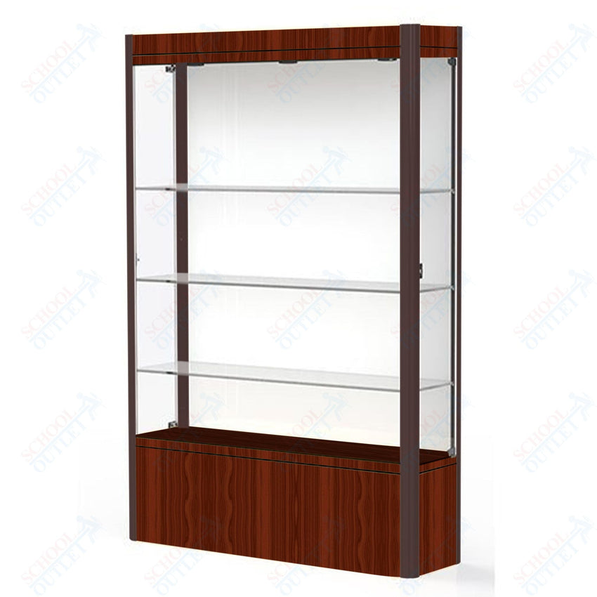 Waddell Contempo 602 Lighted Floor Case w/ White Back & Cherry Base - 48"W x 72"H x 14"D(Waddell WAD - 602 - WB - CHY) - SchoolOutlet
