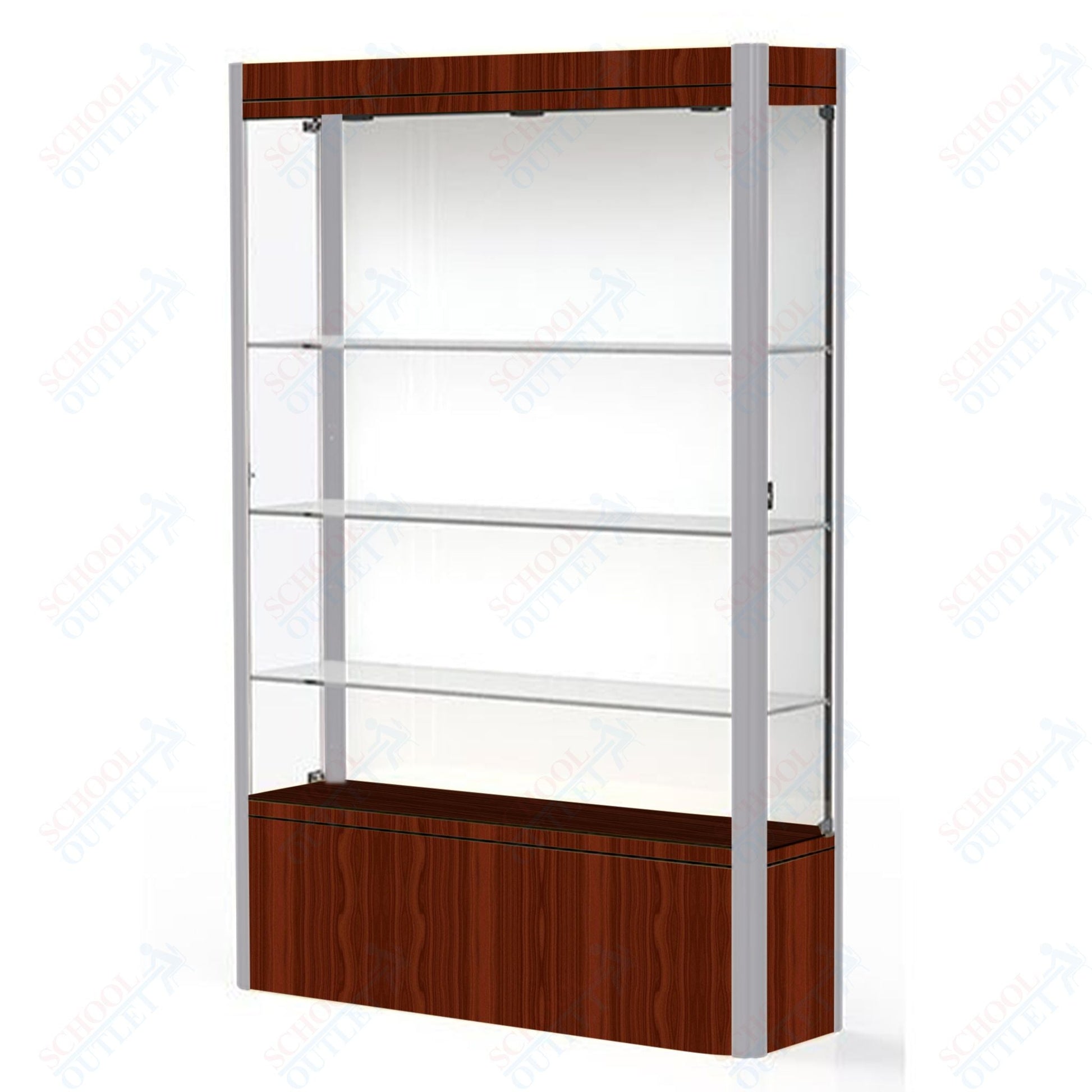 Waddell Contempo 602 Lighted Floor Case w/ White Back & Cherry Base - 48"W x 72"H x 14"D(Waddell WAD - 602 - WB - CHY) - SchoolOutlet