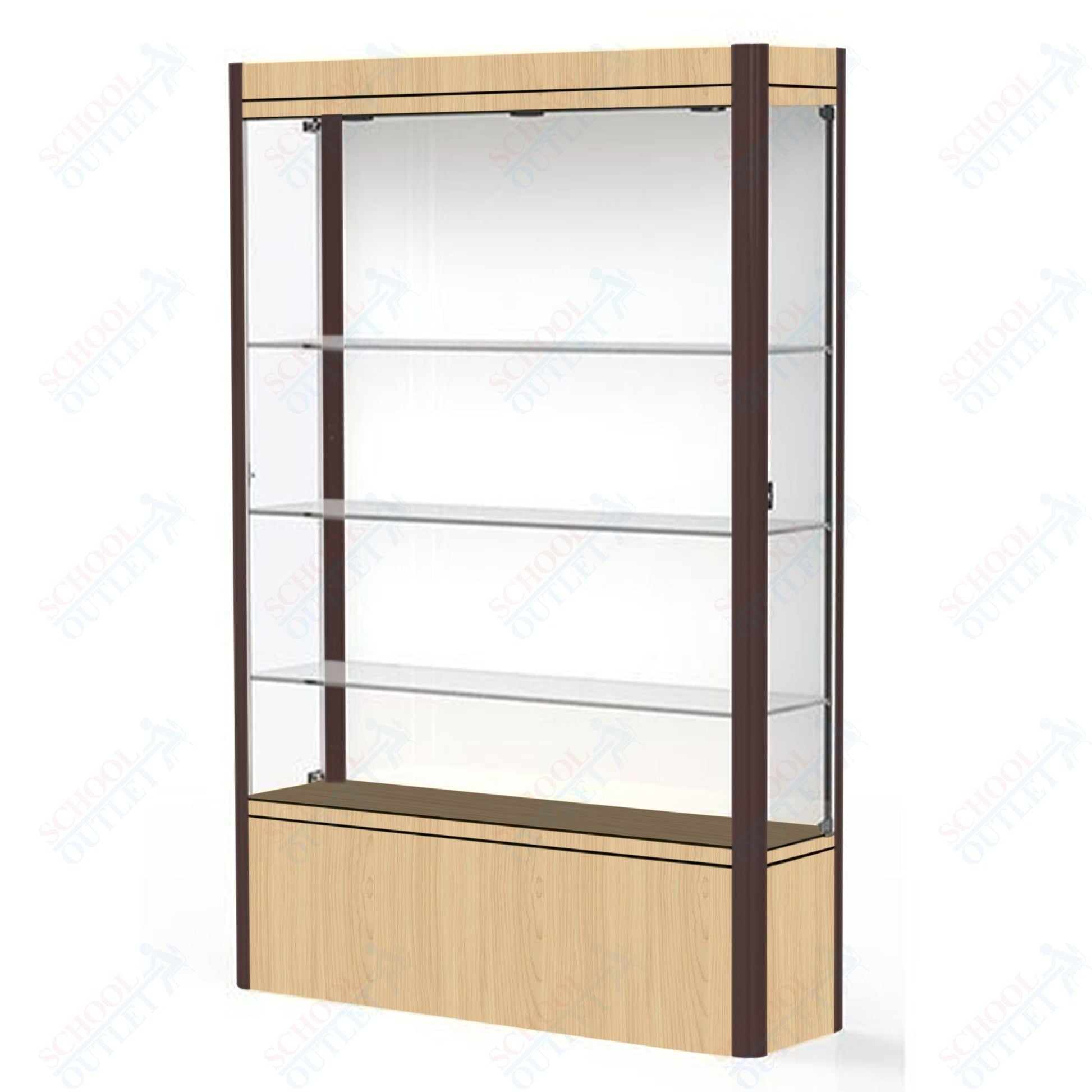 Waddell Contempo 602 Lighted Floor Case w/ White Back & Light Maple Base - 48"W x 72"H x 14"D(Waddell WAD - 602 - WB - LM) - SchoolOutlet