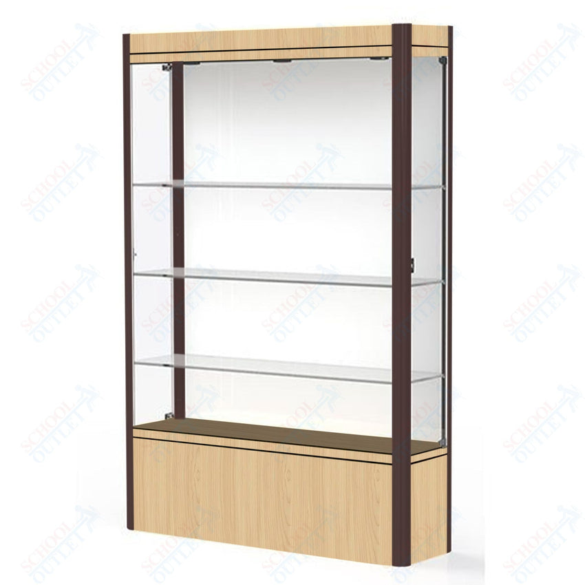 Waddell Contempo 602 Lighted Floor Case w/ White Back & Light Maple Base - 48"W x 72"H x 14"D(Waddell WAD - 602 - WB - LM) - SchoolOutlet