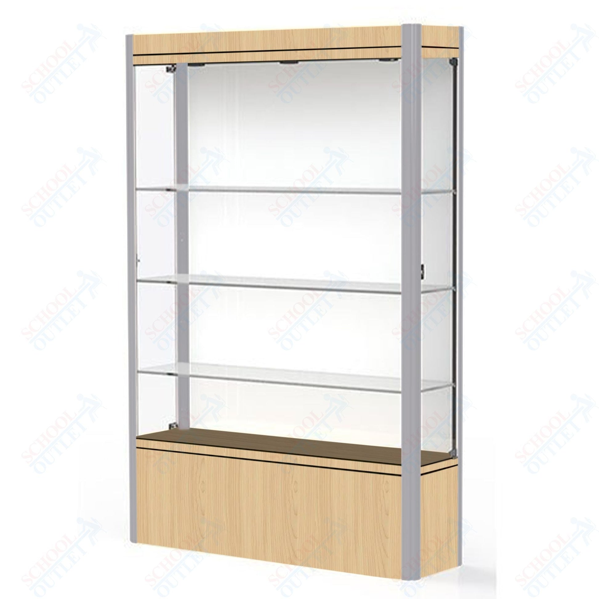 Waddell Contempo 602 Lighted Floor Case w/ White Back & Light Maple Base - 48"W x 72"H x 14"D(Waddell WAD - 602 - WB - LM) - SchoolOutlet