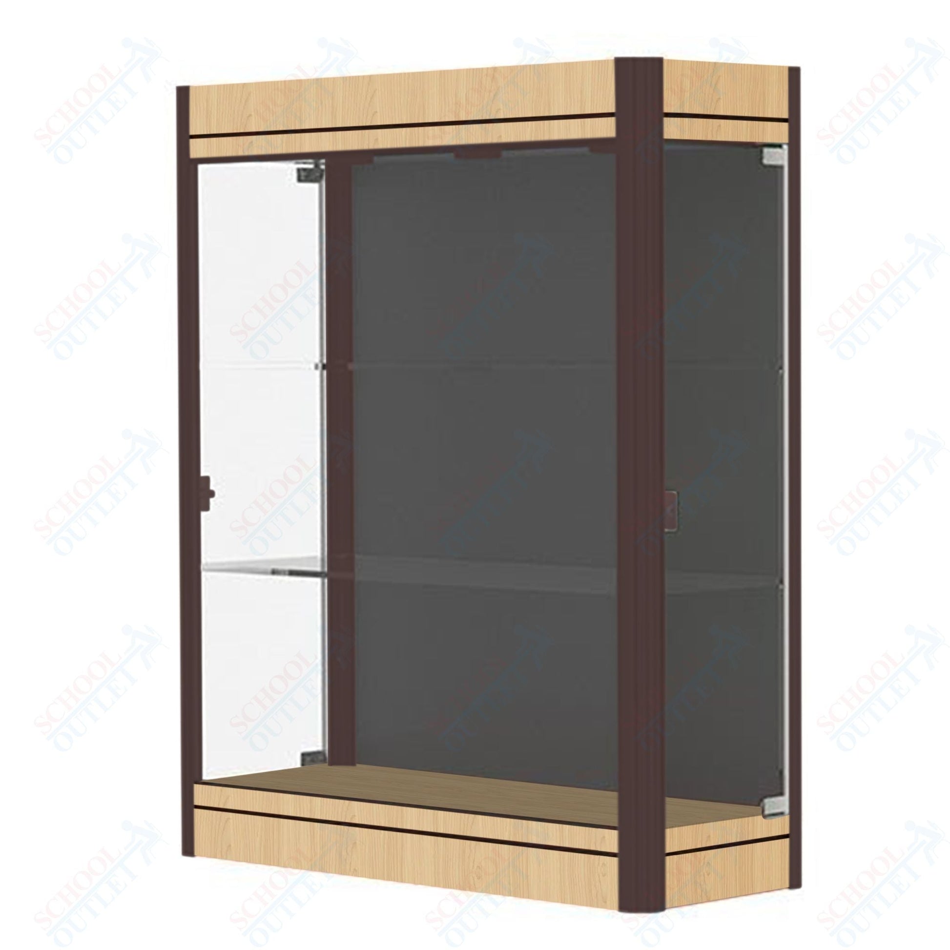 Waddell Contempo 603 Lighted Floor Case w/ Black Back & Light Maple Base - 36"W x 44"H x 14"D(Waddell WAD - 603 - BB - LM) - SchoolOutlet