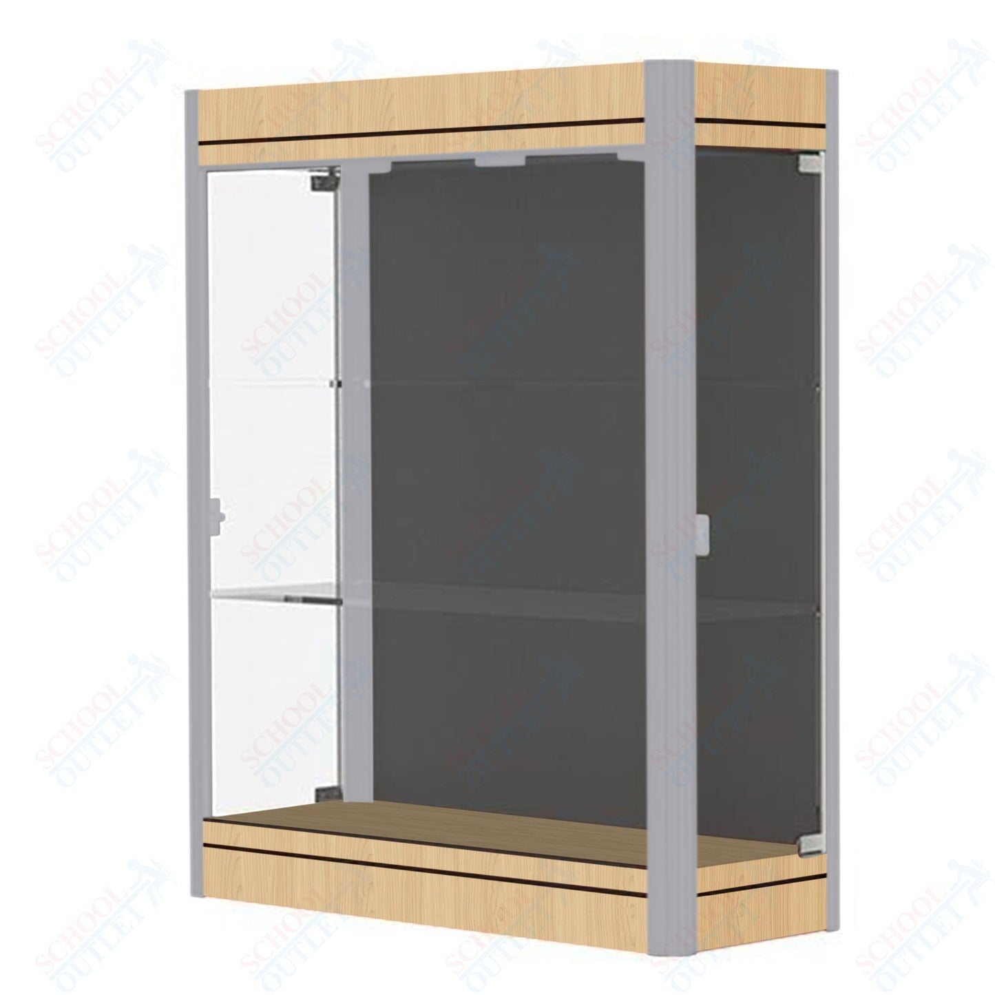 Waddell Contempo 603 Lighted Floor Case w/ Black Back & Light Maple Base - 36"W x 44"H x 14"D(Waddell WAD - 603 - BB - LM) - SchoolOutlet