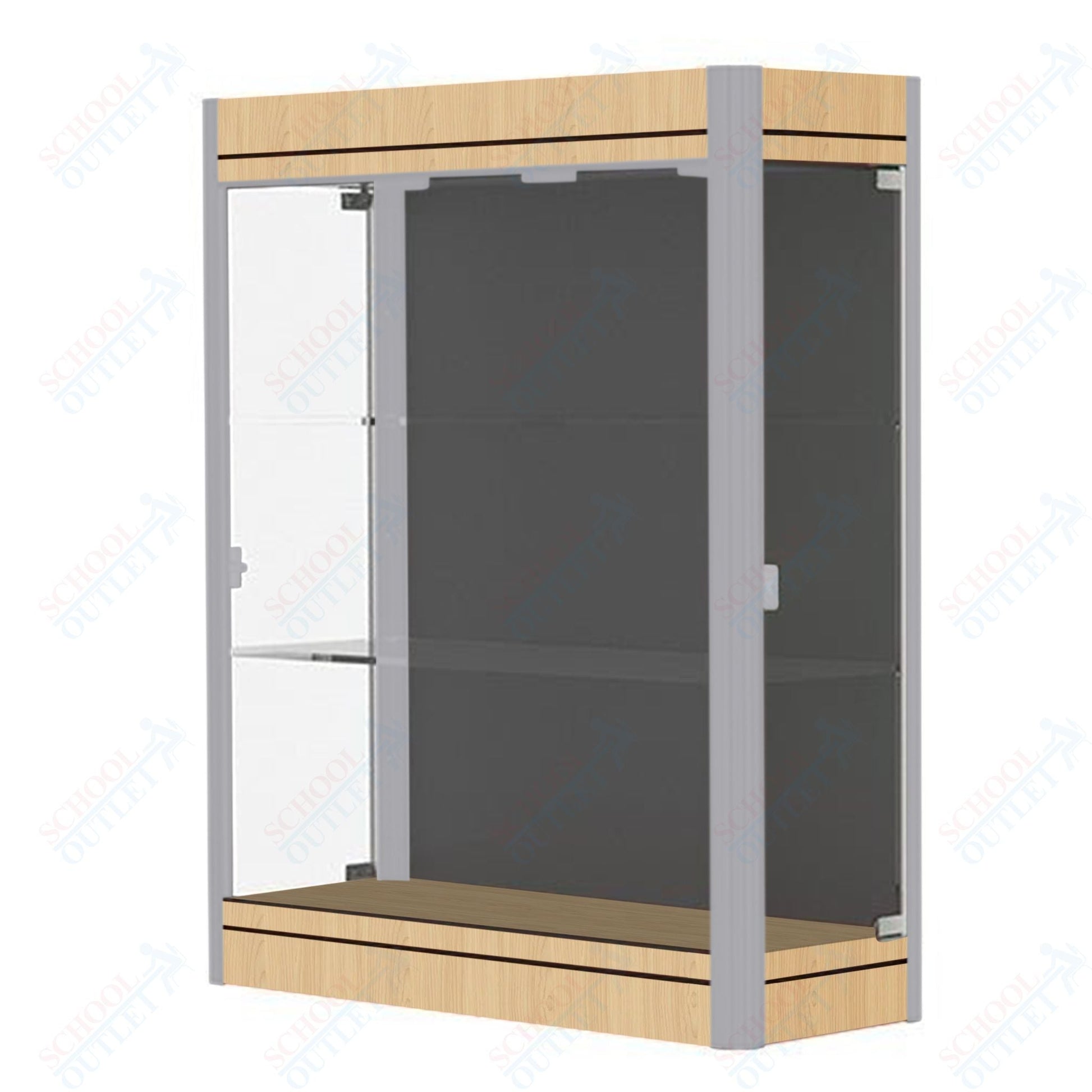 Waddell Contempo 603 Lighted Floor Case w/ Black Back & Light Maple Base - 36"W x 44"H x 14"D(Waddell WAD - 603 - BB - LM) - SchoolOutlet
