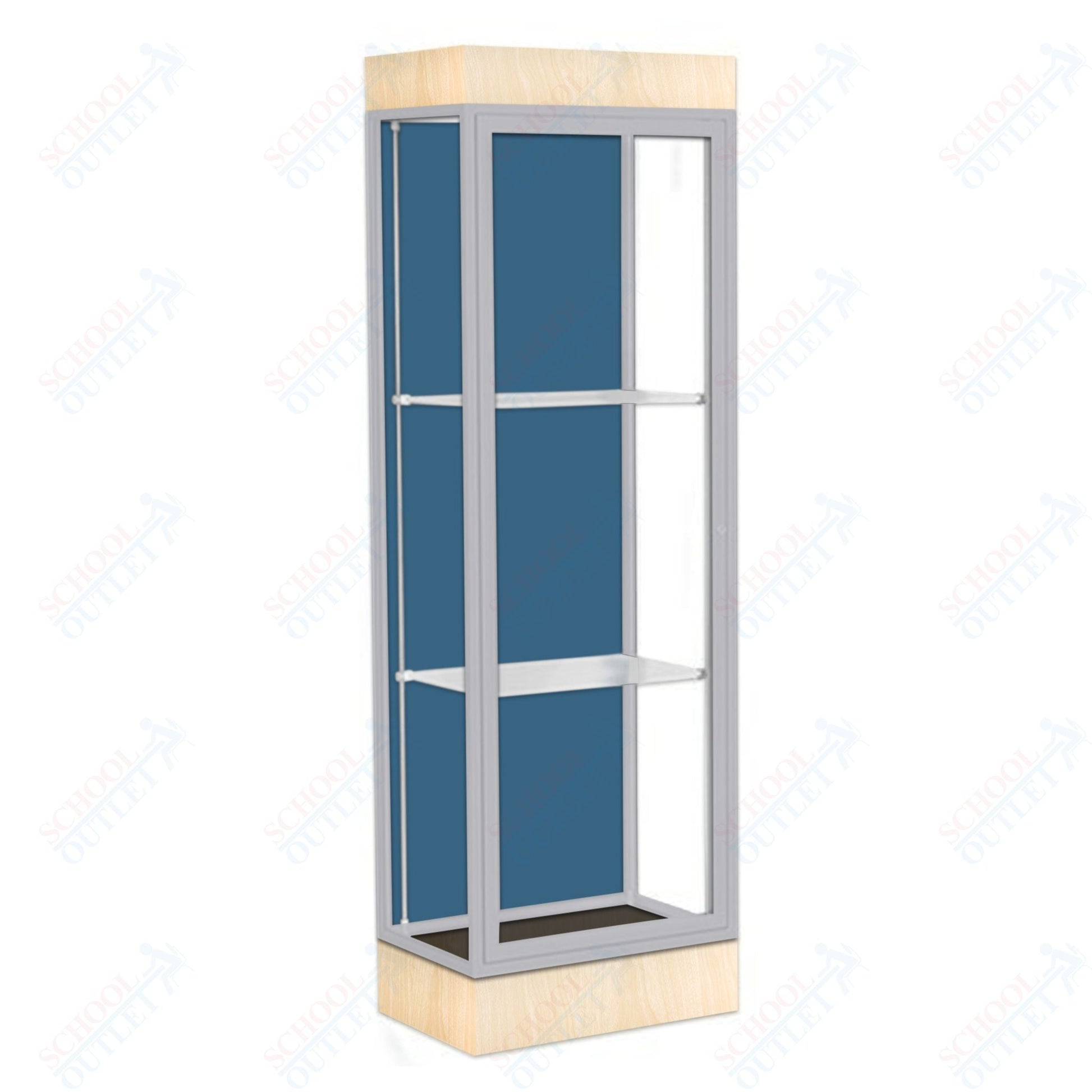 Waddell Edge 91 Lighted Floor Case w/ Blue Steel Back & Satin Natural Frame - 24"W x 76"H x 20"D(Waddell WAD - 91LFBS - SN) - SchoolOutlet