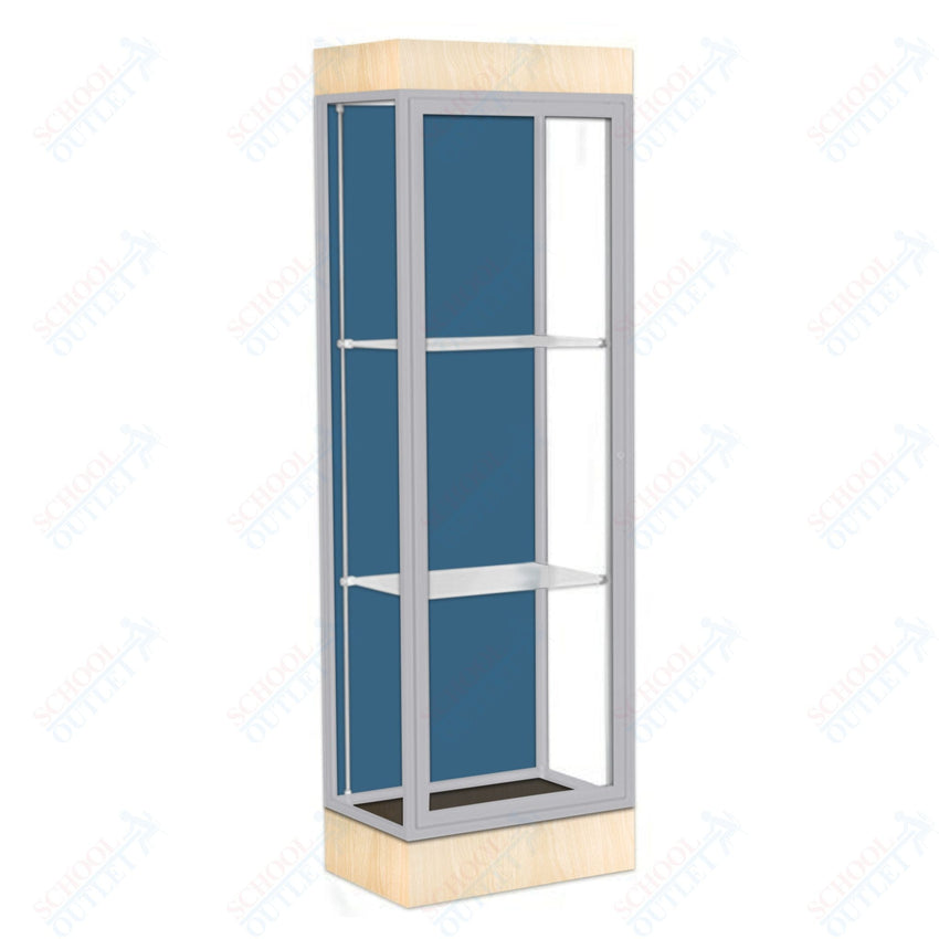 Waddell Edge 91 Lighted Floor Case w/ Blue Steel Back & Satin Natural Frame - 24"W x 76"H x 20"D(Waddell WAD - 91LFBS - SN) - SchoolOutlet
