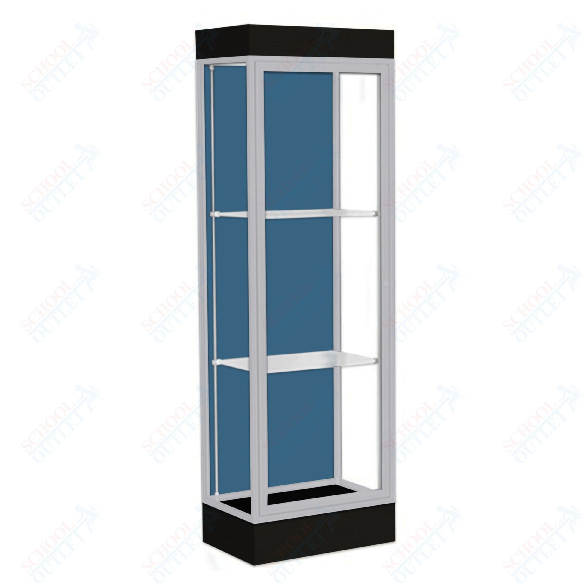 Waddell Edge 91 Lighted Floor Case w/ Blue Steel Back & Satin Natural Frame - 24"W x 76"H x 20"D(Waddell WAD - 91LFBS - SN) - SchoolOutlet