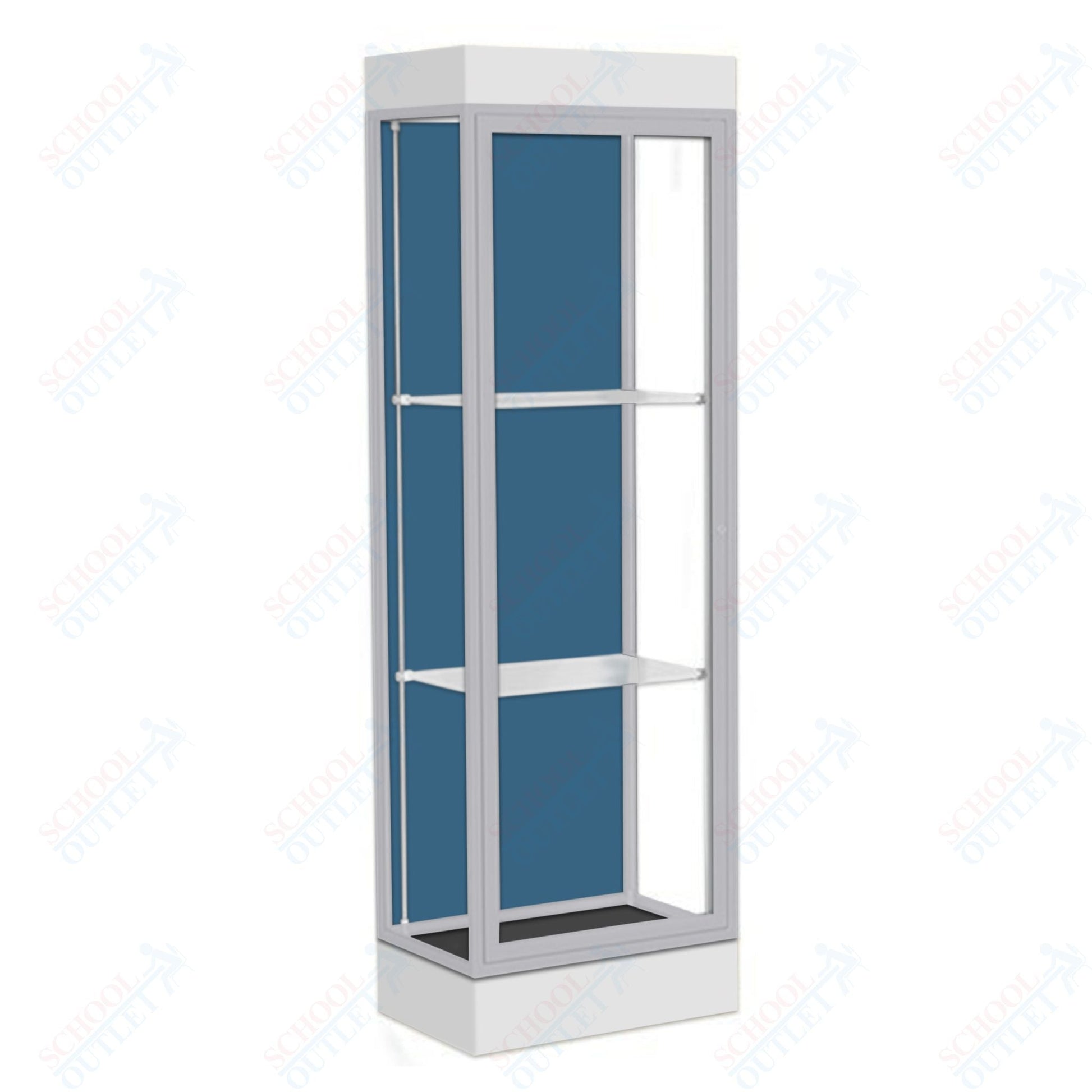 Waddell Edge 91 Lighted Floor Case w/ Blue Steel Back & Satin Natural Frame - 24"W x 76"H x 20"D(Waddell WAD - 91LFBS - SN) - SchoolOutlet