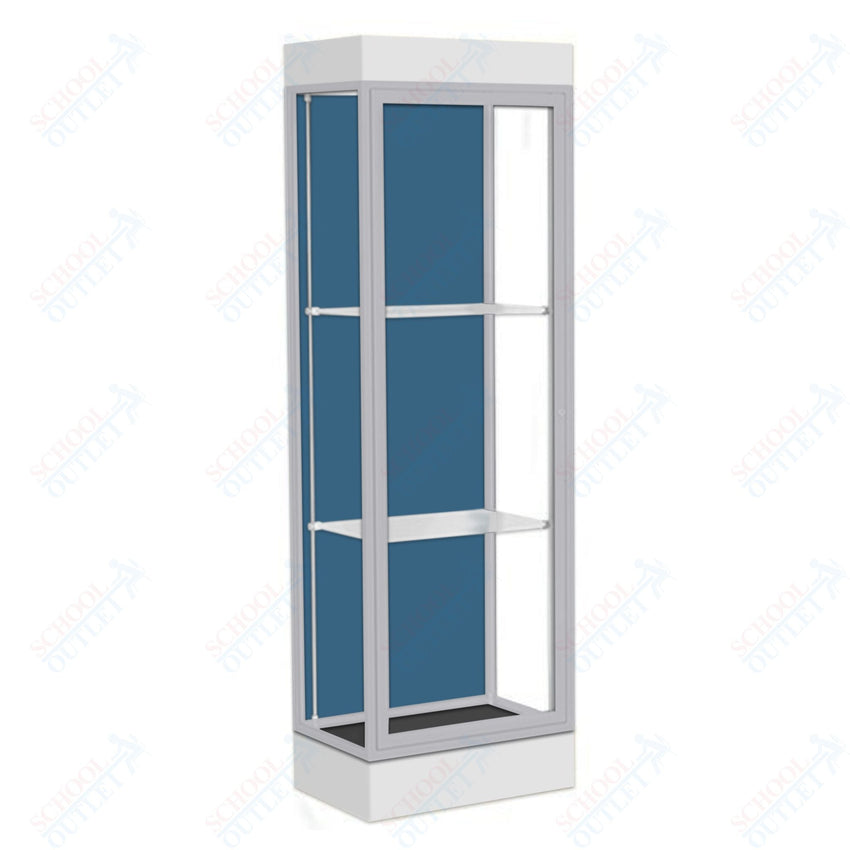 Waddell Edge 91 Lighted Floor Case w/ Blue Steel Back & Satin Natural Frame - 24"W x 76"H x 20"D(Waddell WAD - 91LFBS - SN) - SchoolOutlet