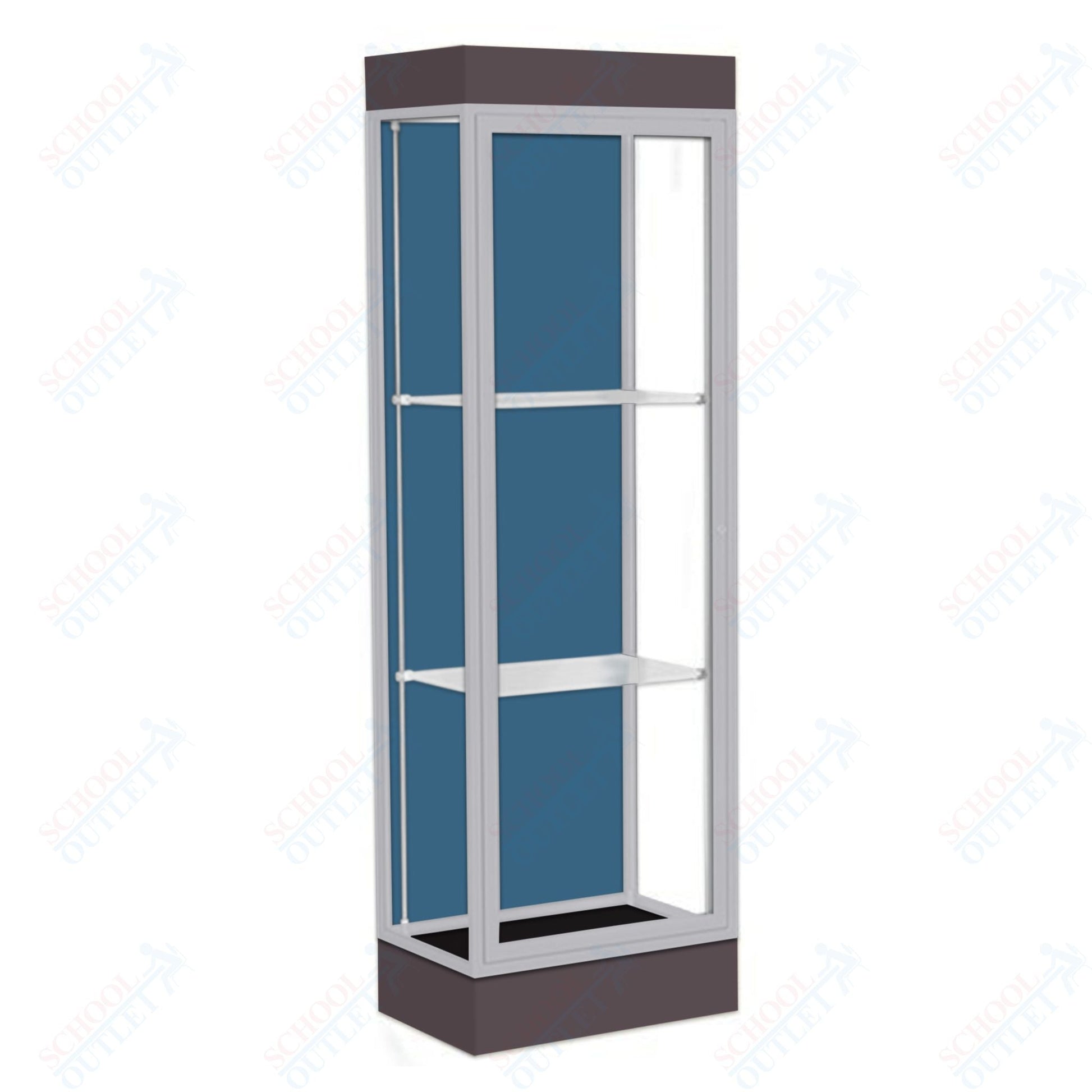 Waddell Edge 91 Lighted Floor Case w/ Blue Steel Back & Satin Natural Frame - 24"W x 76"H x 20"D(Waddell WAD - 91LFBS - SN) - SchoolOutlet
