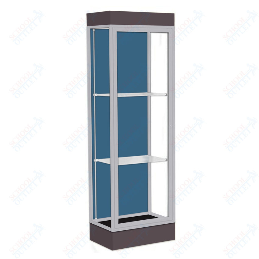Waddell Edge 91 Lighted Floor Case w/ Blue Steel Back & Satin Natural Frame - 24"W x 76"H x 20"D(Waddell WAD - 91LFBS - SN) - SchoolOutlet