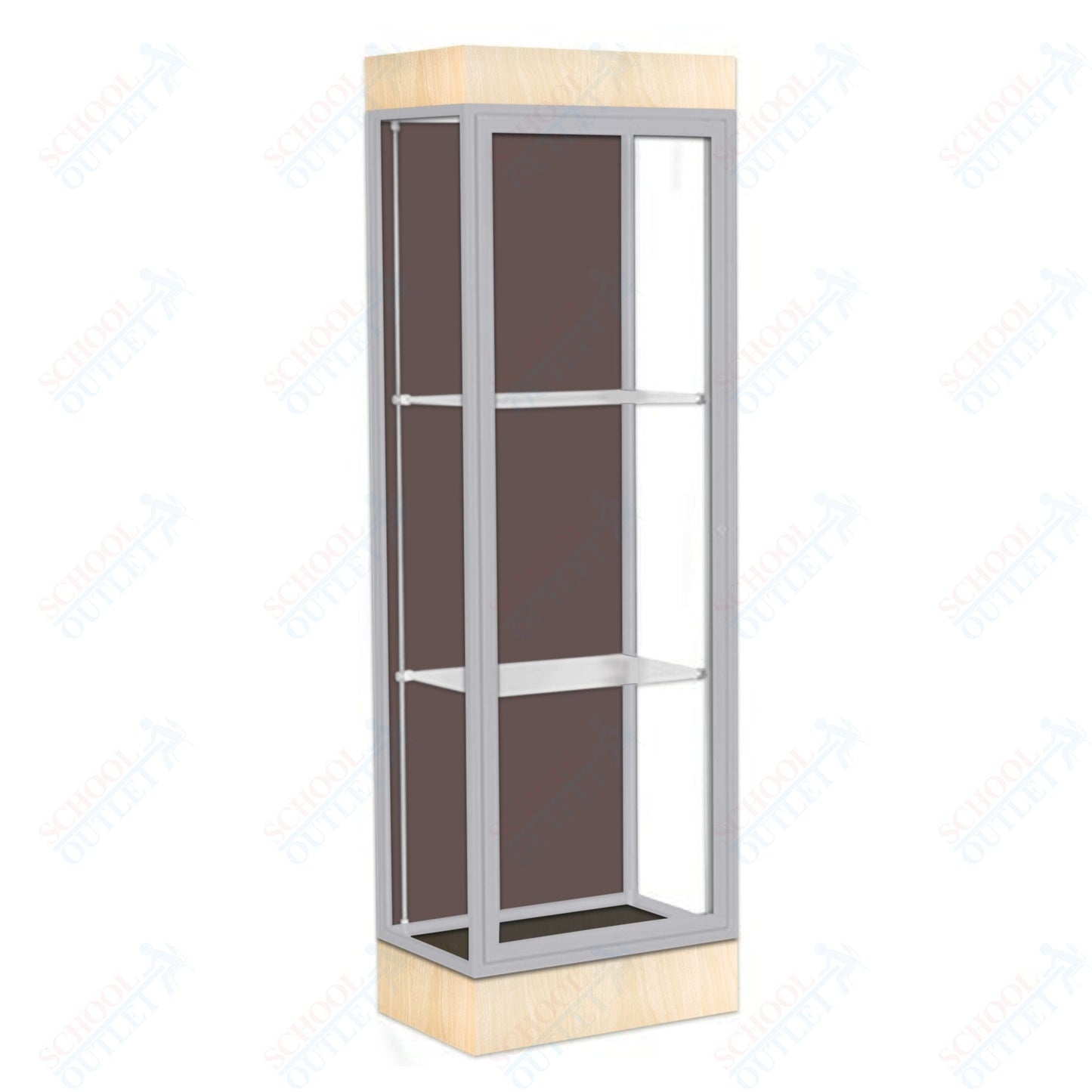 Waddell Edge 91 Lighted Floor Case w/ Chocolate Back & Satin Natural Frame - 24"W x 76"H x 20"D(Waddell WAD - 91LFCO - SN) - SchoolOutlet